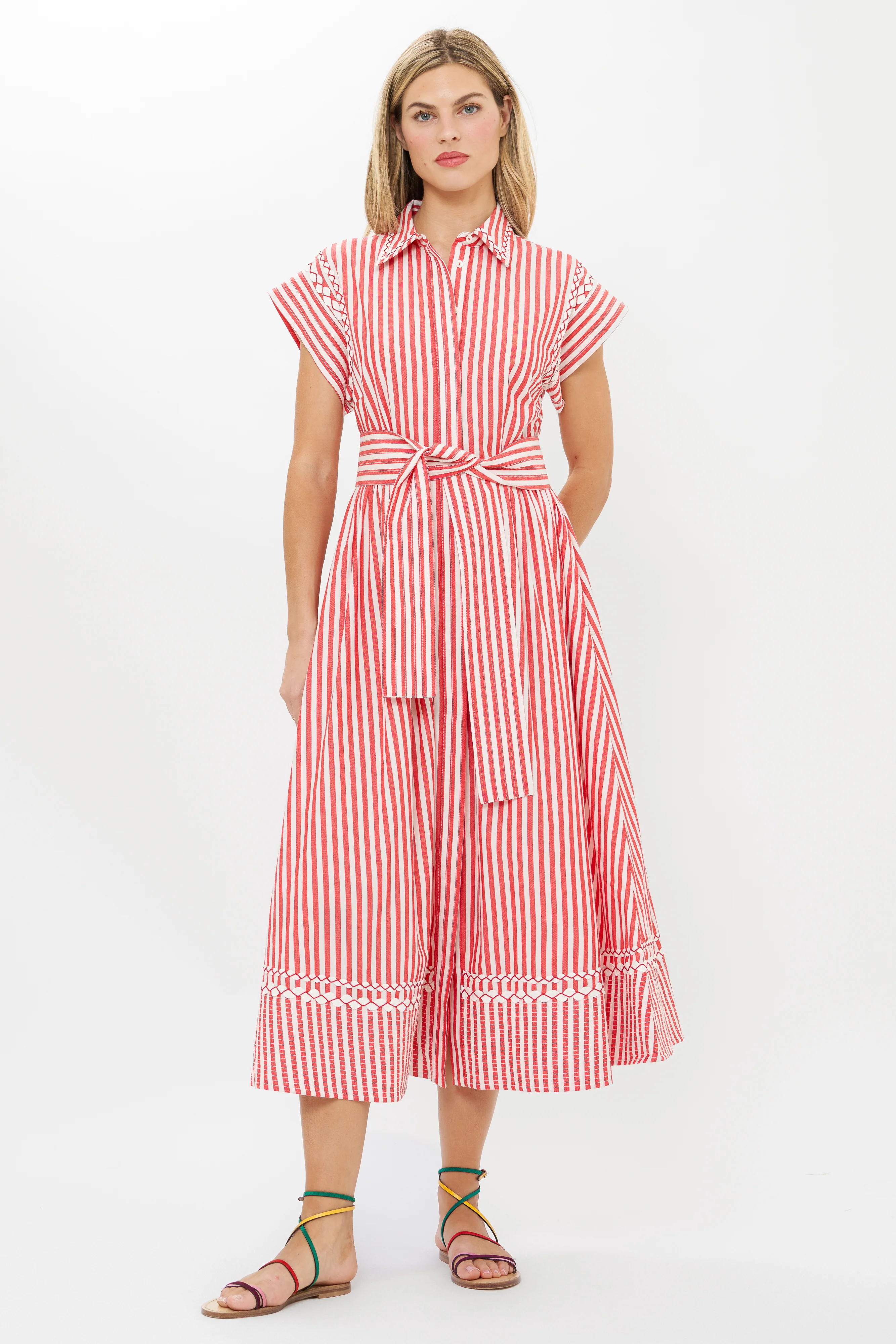 Belted Shirt Dress- Sconset Red - Image 5