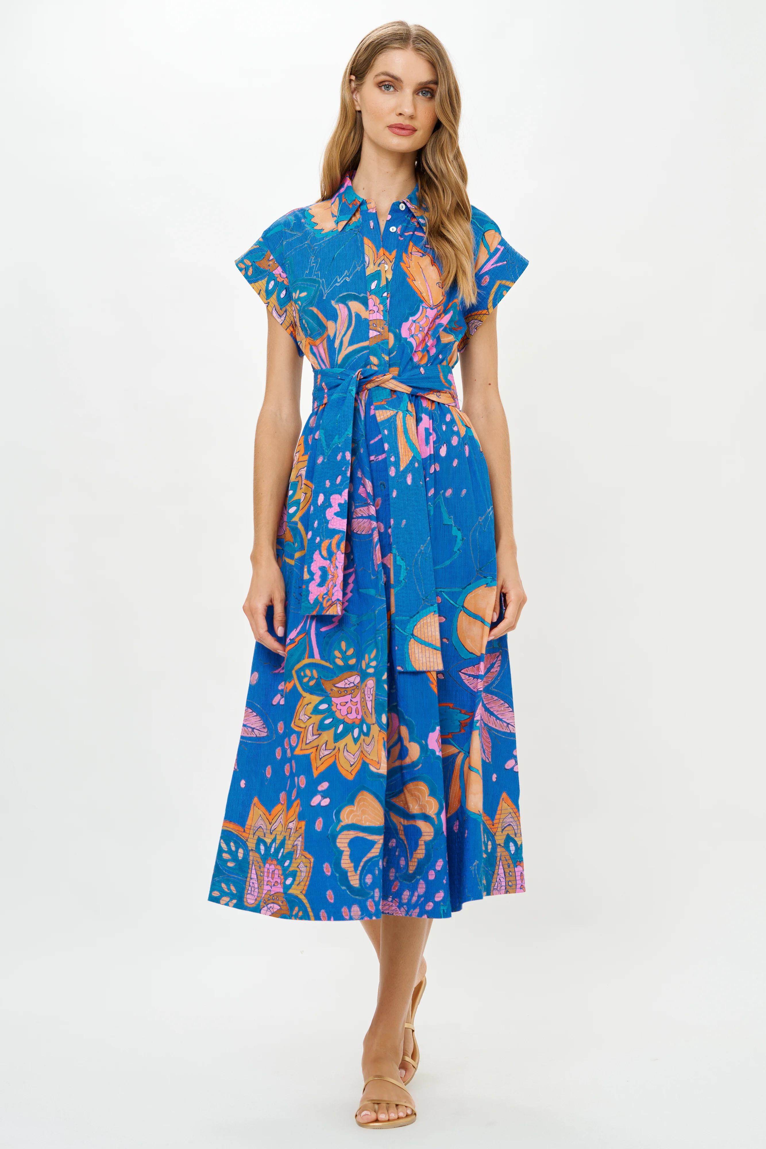 Belted Shirt Dress- Antico Blue - Image 5