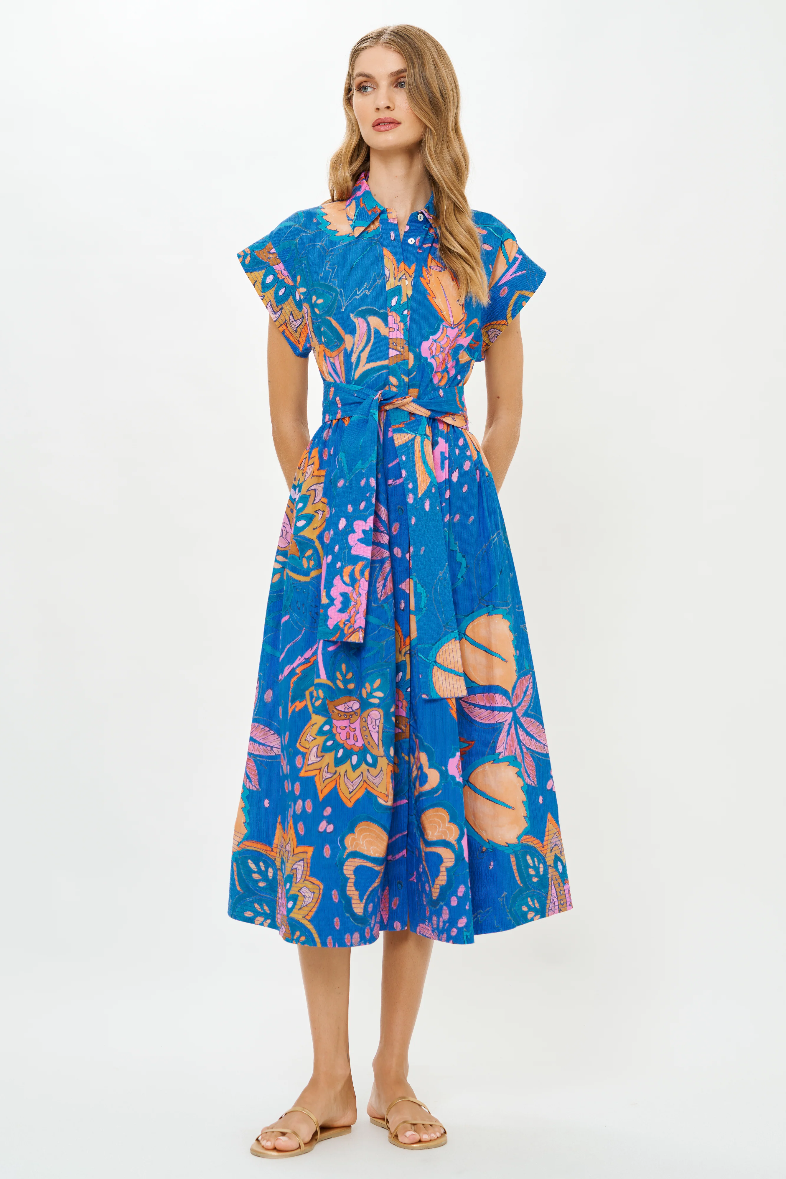 Belted Shirt Dress- Antico Blue - Image 6