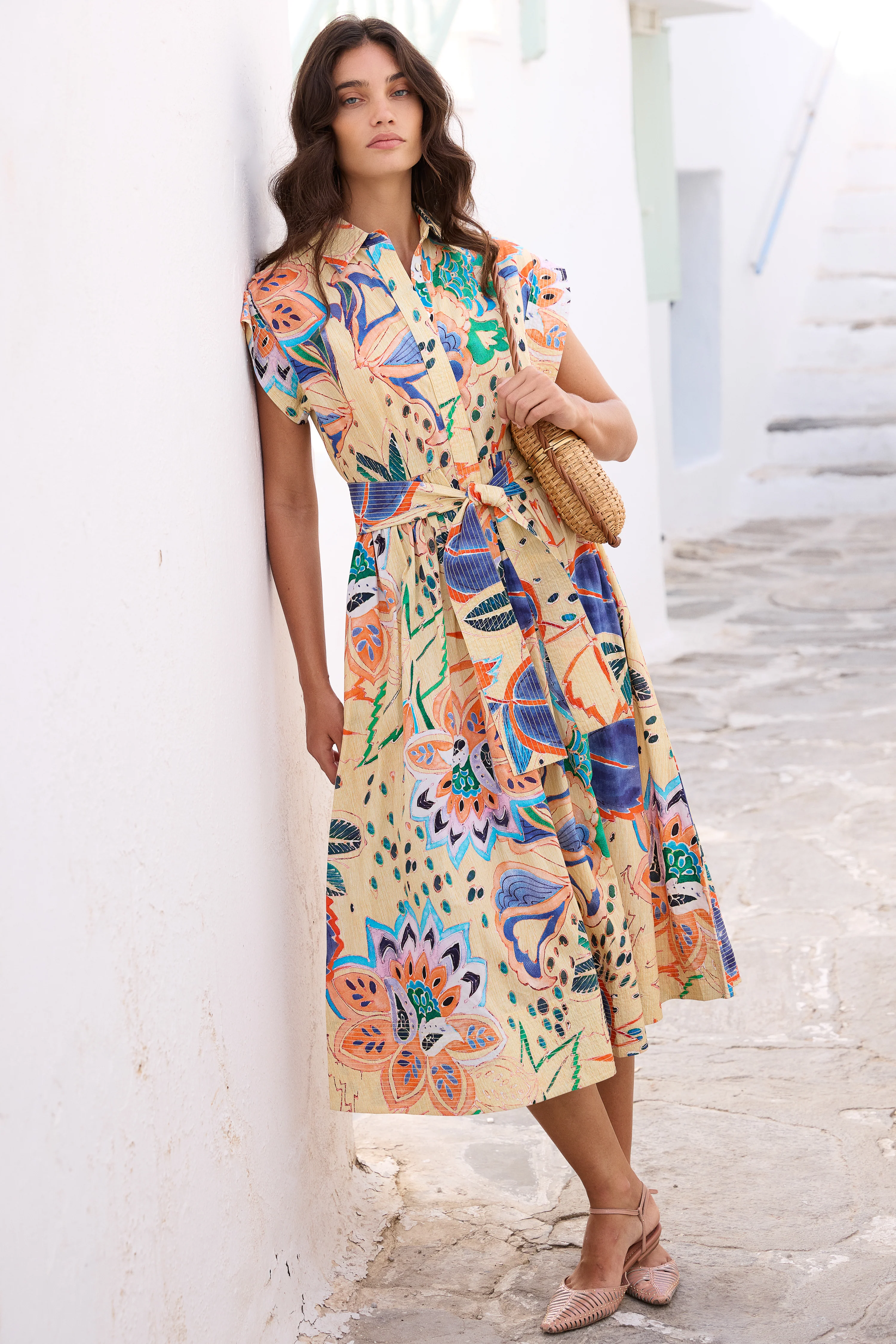 Belted Shirt Dress- Antico Cream