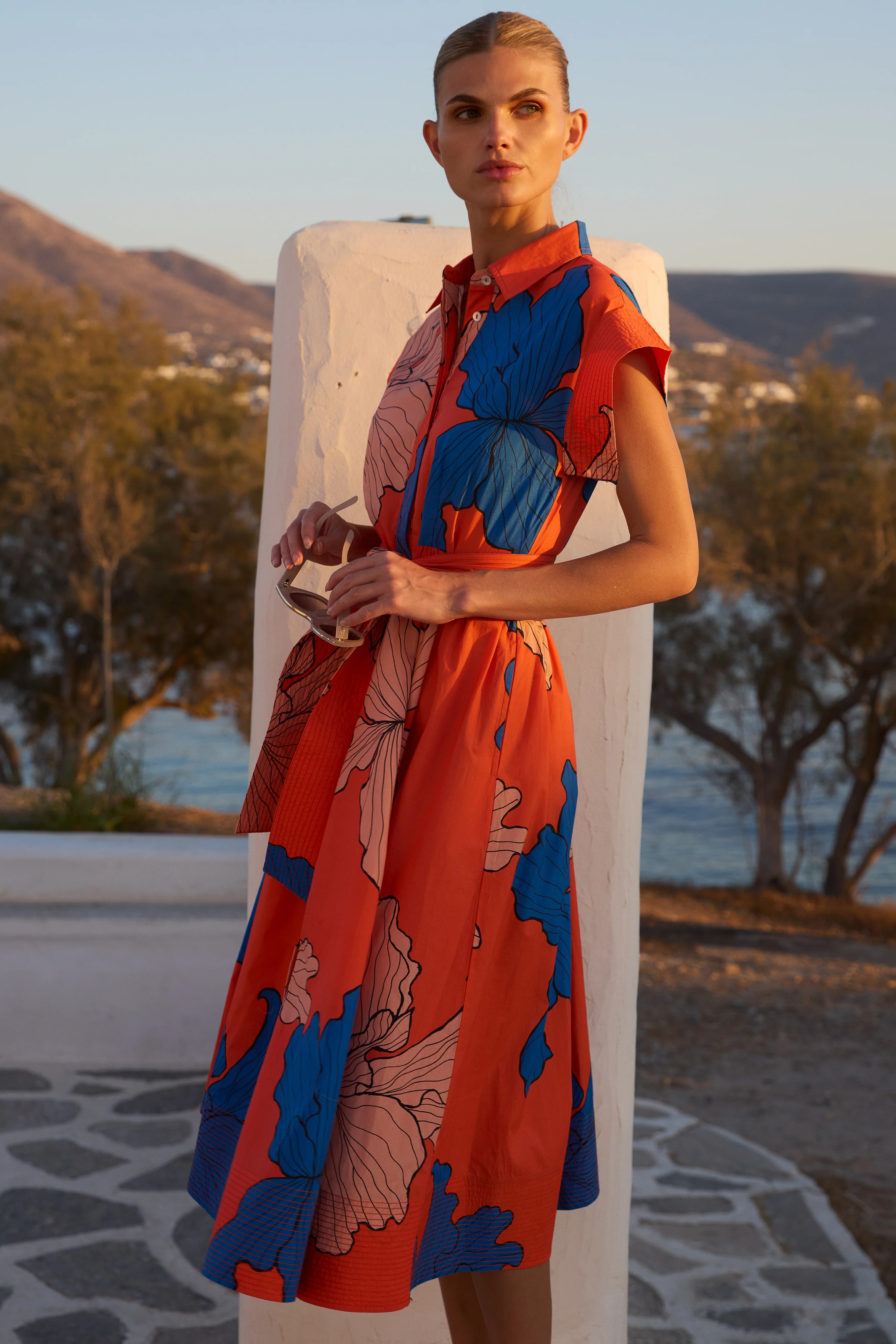 Belted Shirt Dress- Bora Bora Red - Image 4