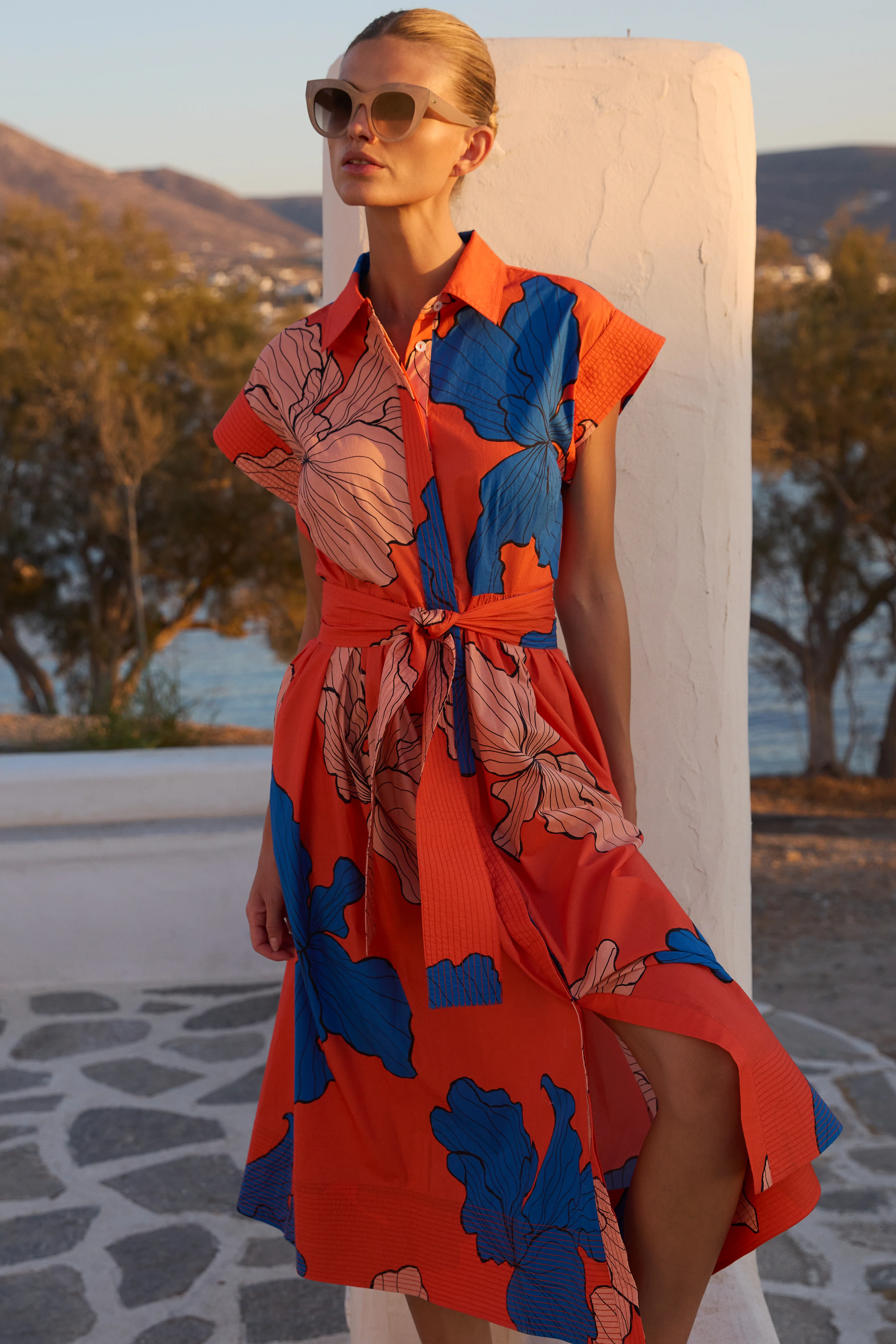 Belted Shirt Dress- Bora Bora Red - Image 7