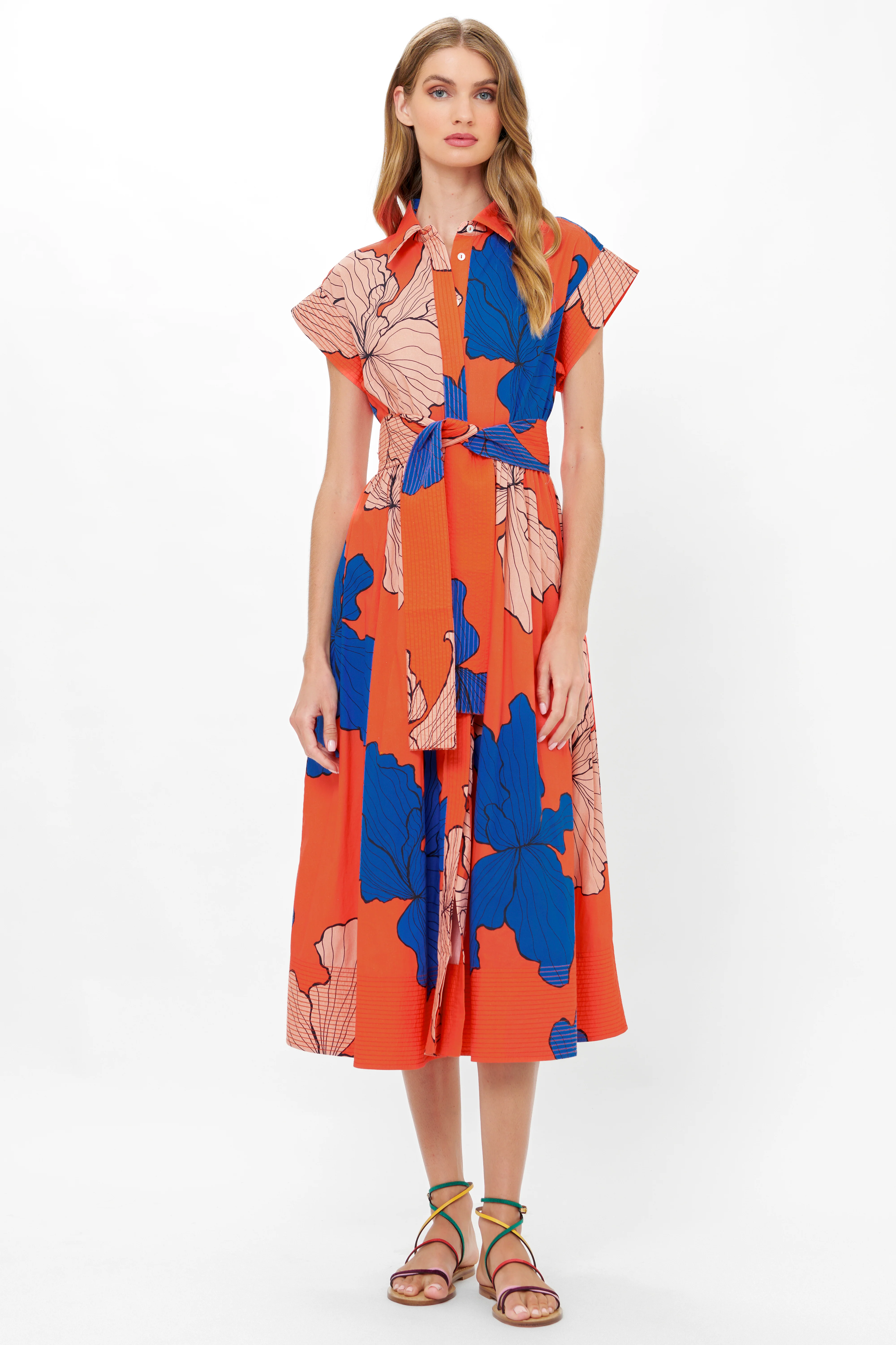 Belted Shirt Dress- Bora Bora Red - Image 8