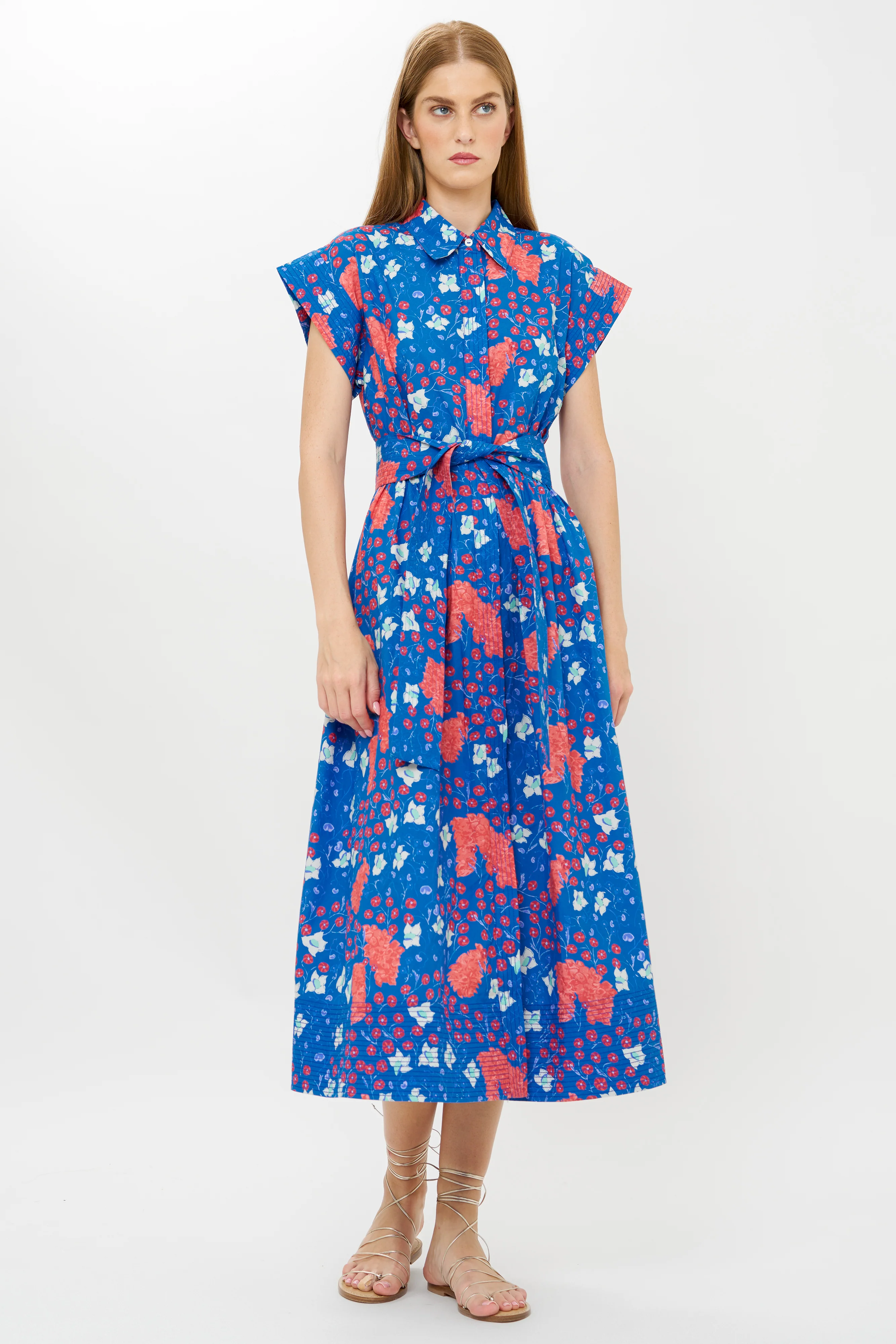 Belted Shirt Dress- Fleur Blue - Image 5