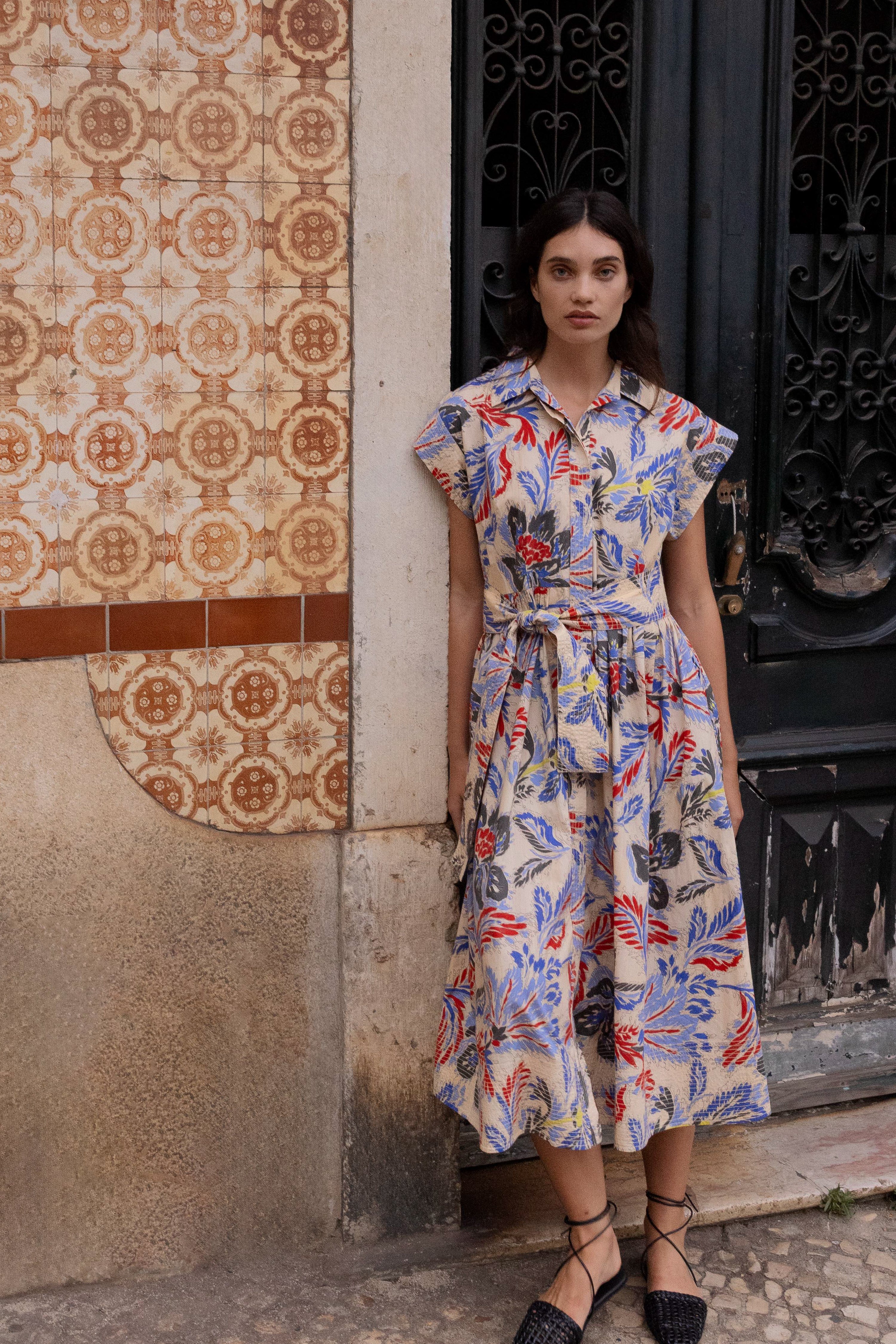 Belted Shirt Dress- Chennai Cobalt - Image 4
