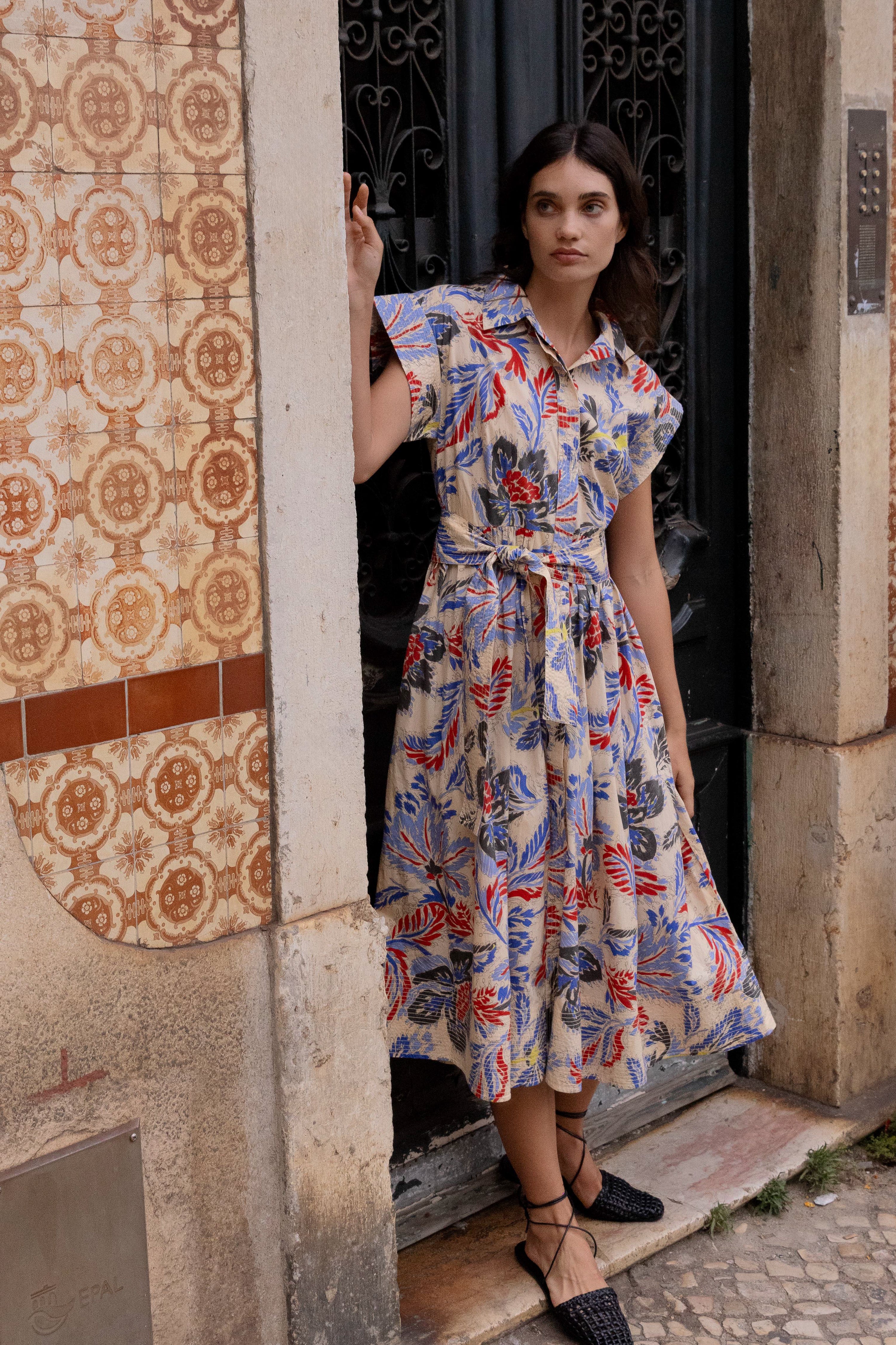 Belted Shirt Dress- Chennai Cobalt - Image 5