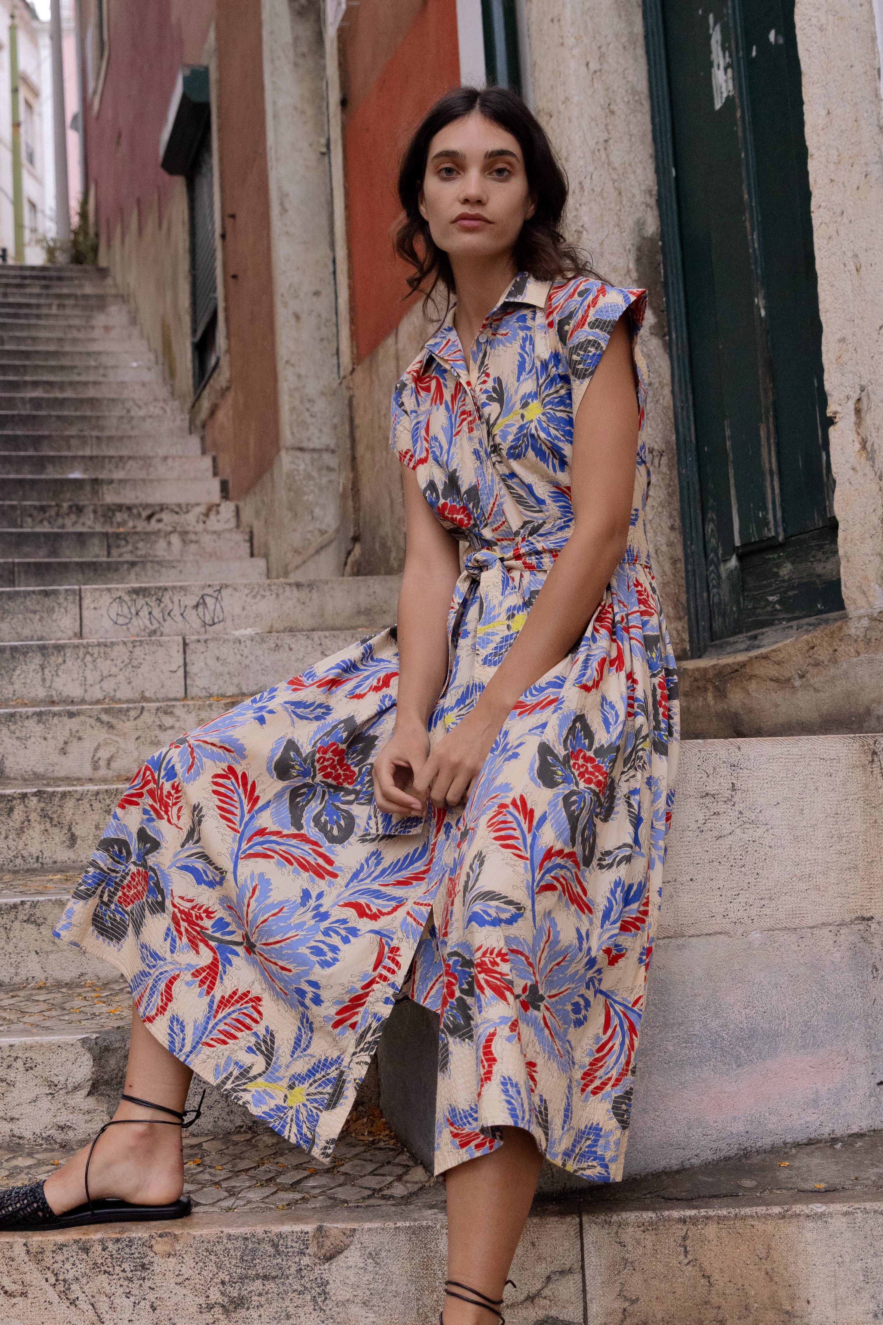 Belted Shirt Dress- Chennai Cobalt - Image 6
