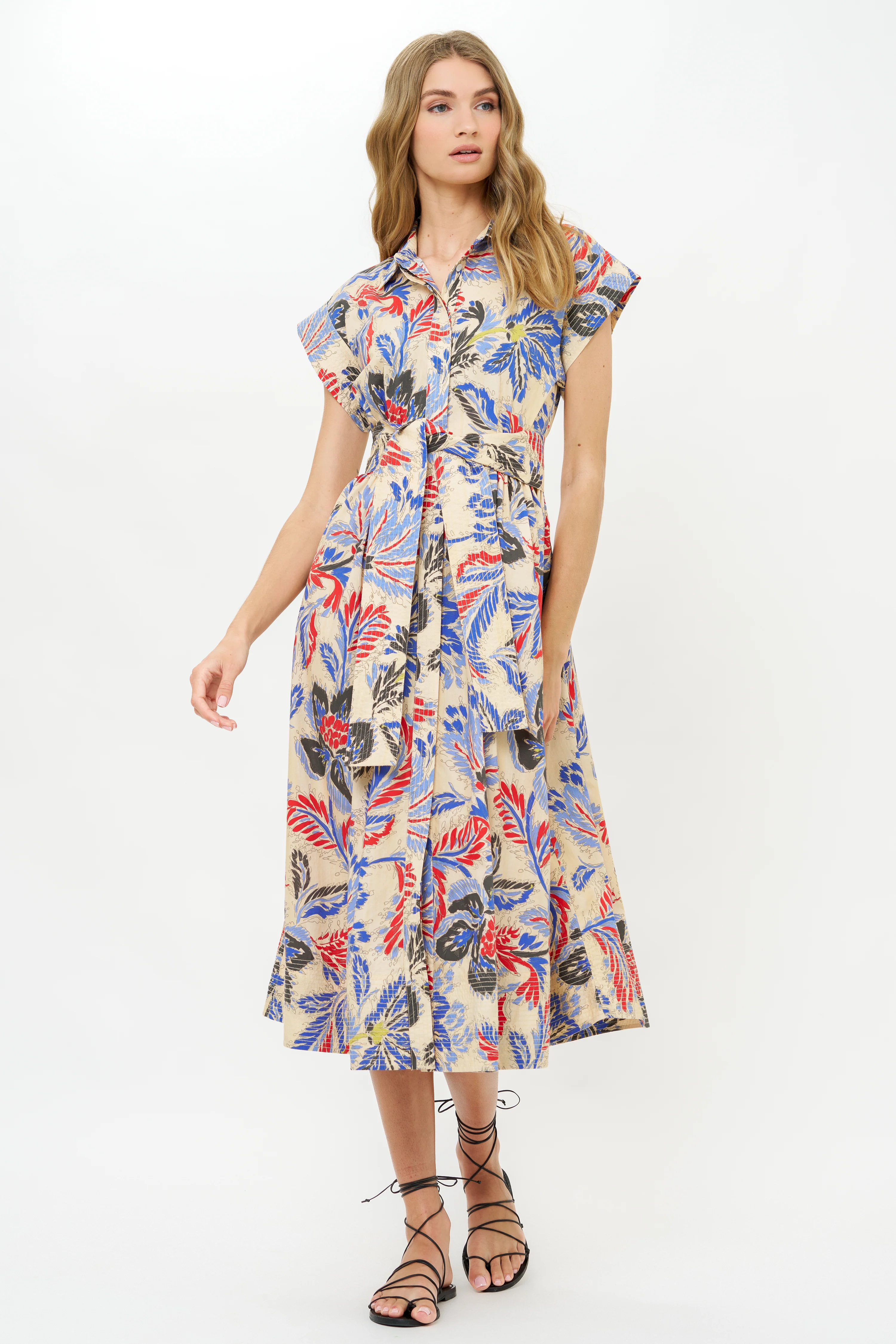 Belted Shirt Dress- Chennai Cobalt - Image 7