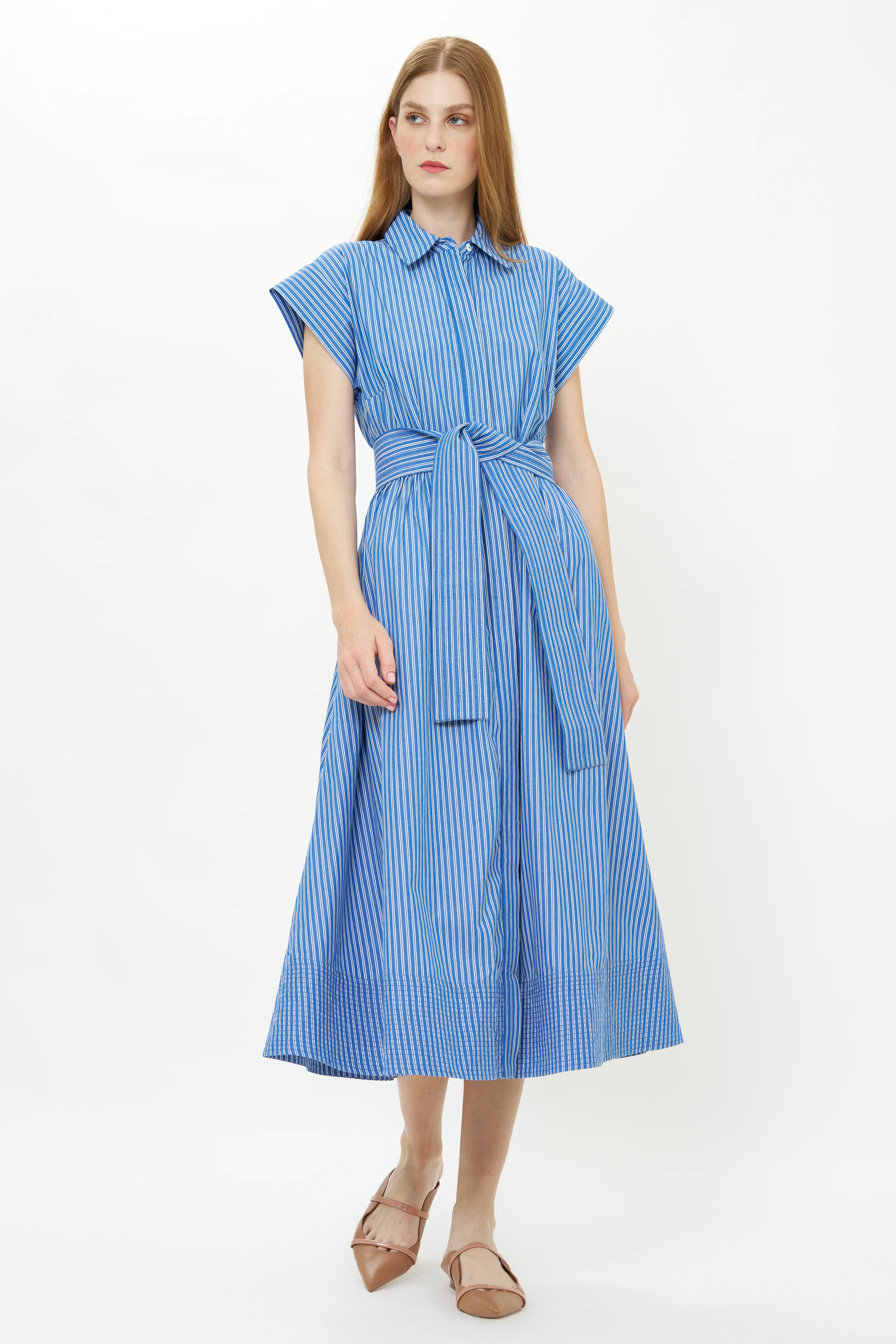 Belted Shirt Dress- Devon Blue - Image 11