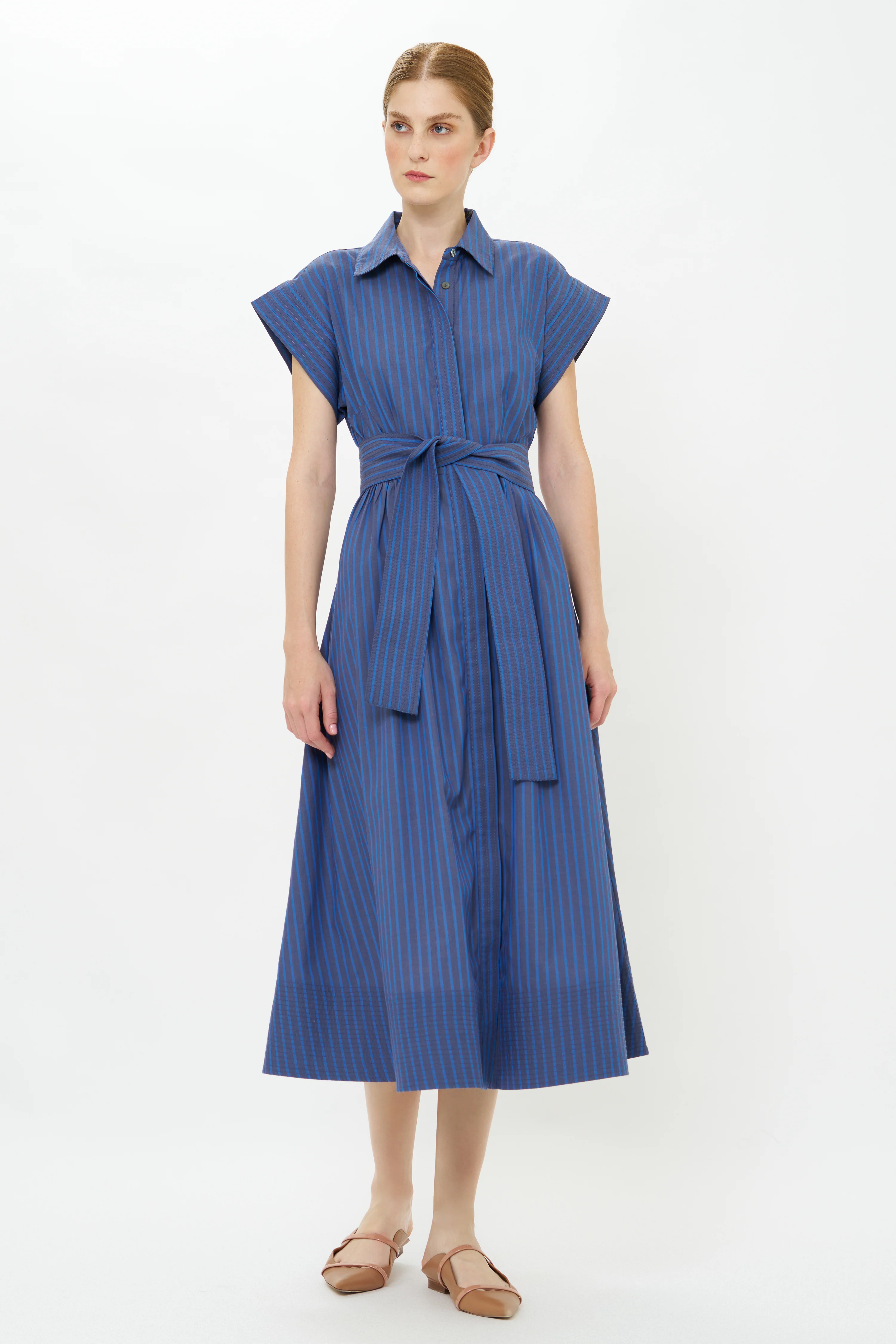 Belted Shirt Dress- Morgan Blue - Image 5