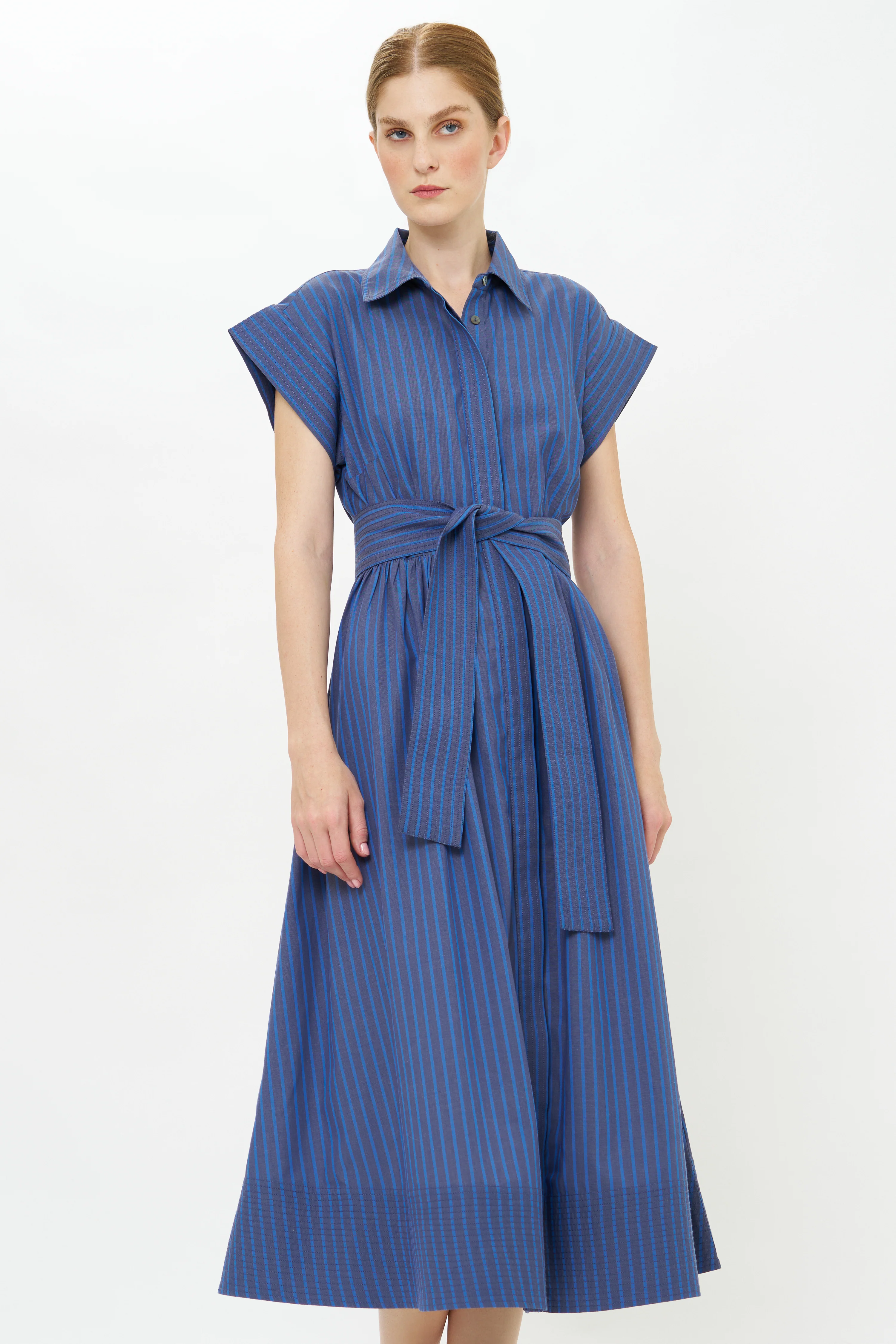 Belted Shirt Dress- Morgan Blue - Image 6