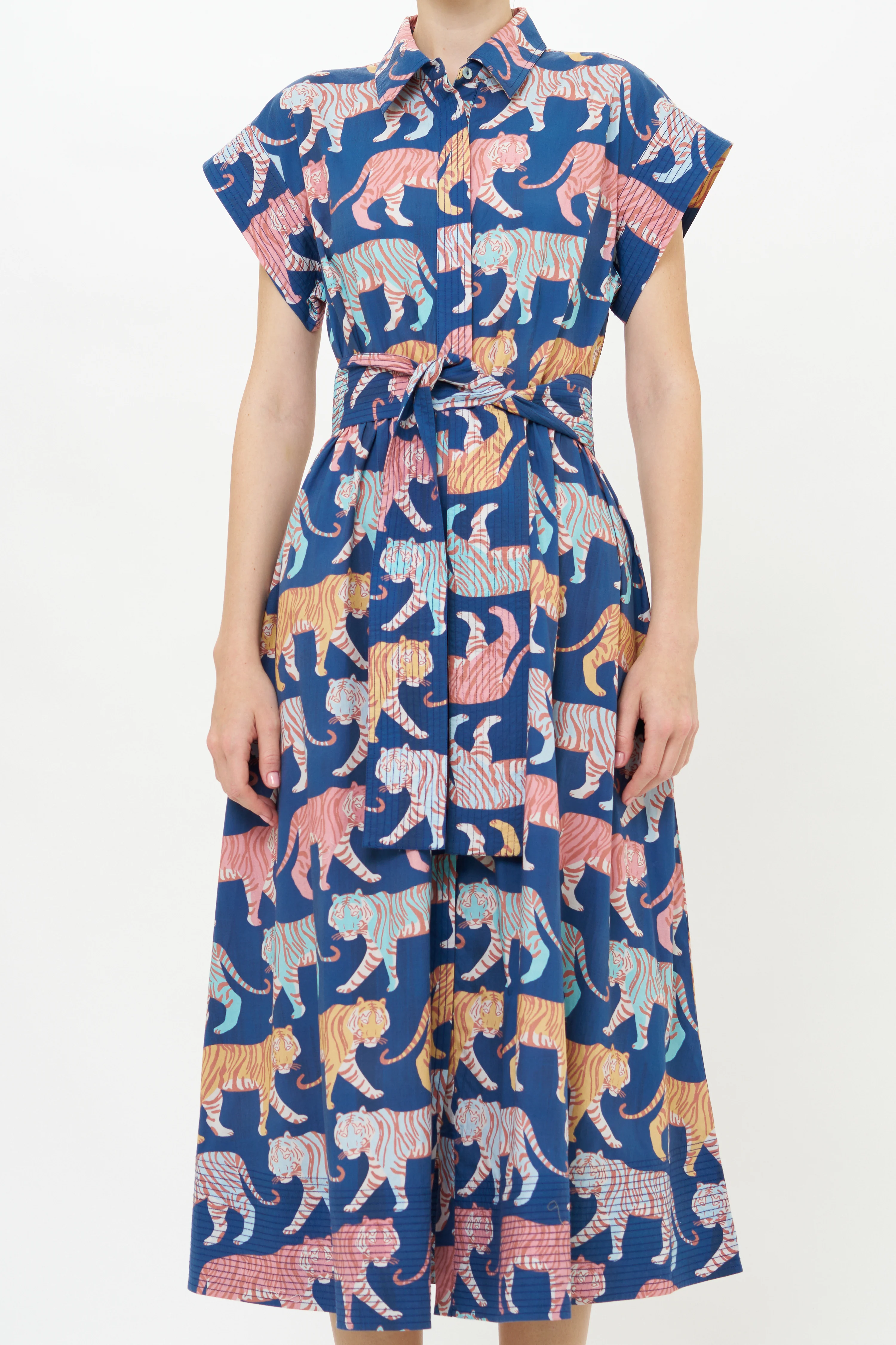 Belted Shirt Dress- Raj Navy - Image 8