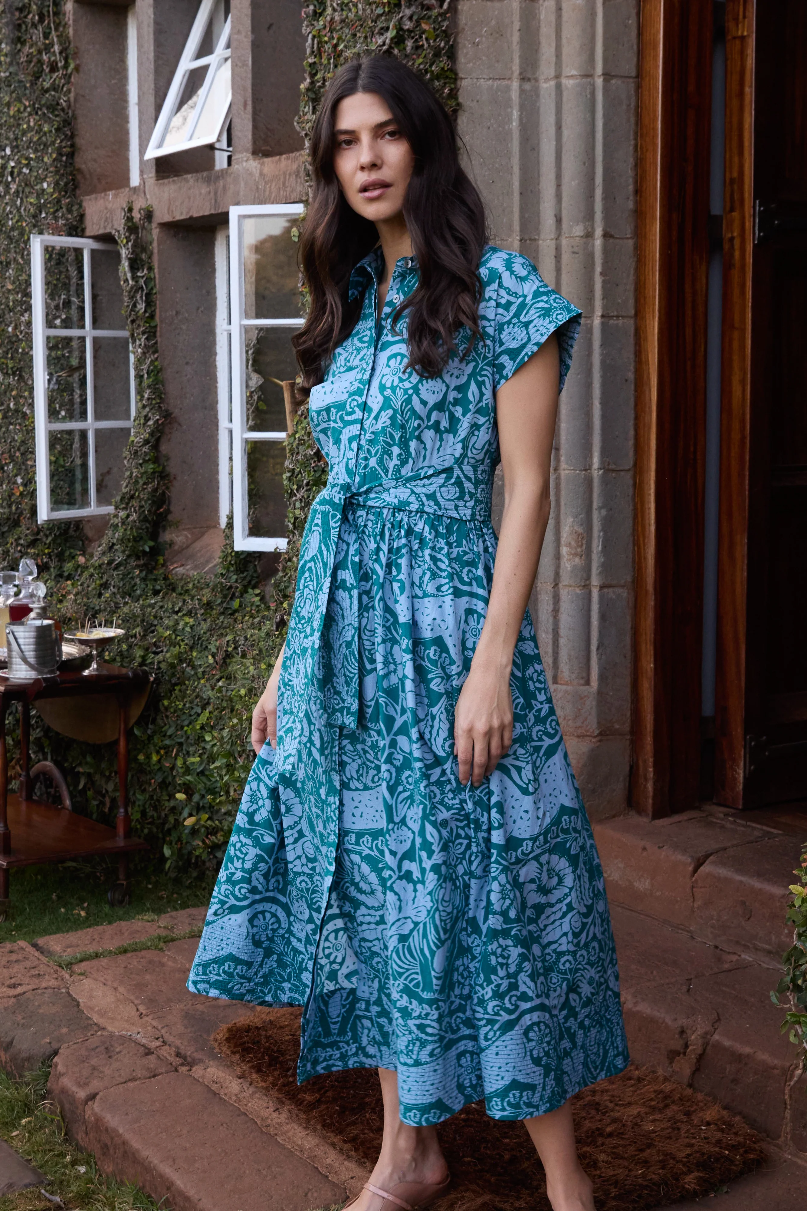 Belted Shirt Dress- Singita Green - Image 4