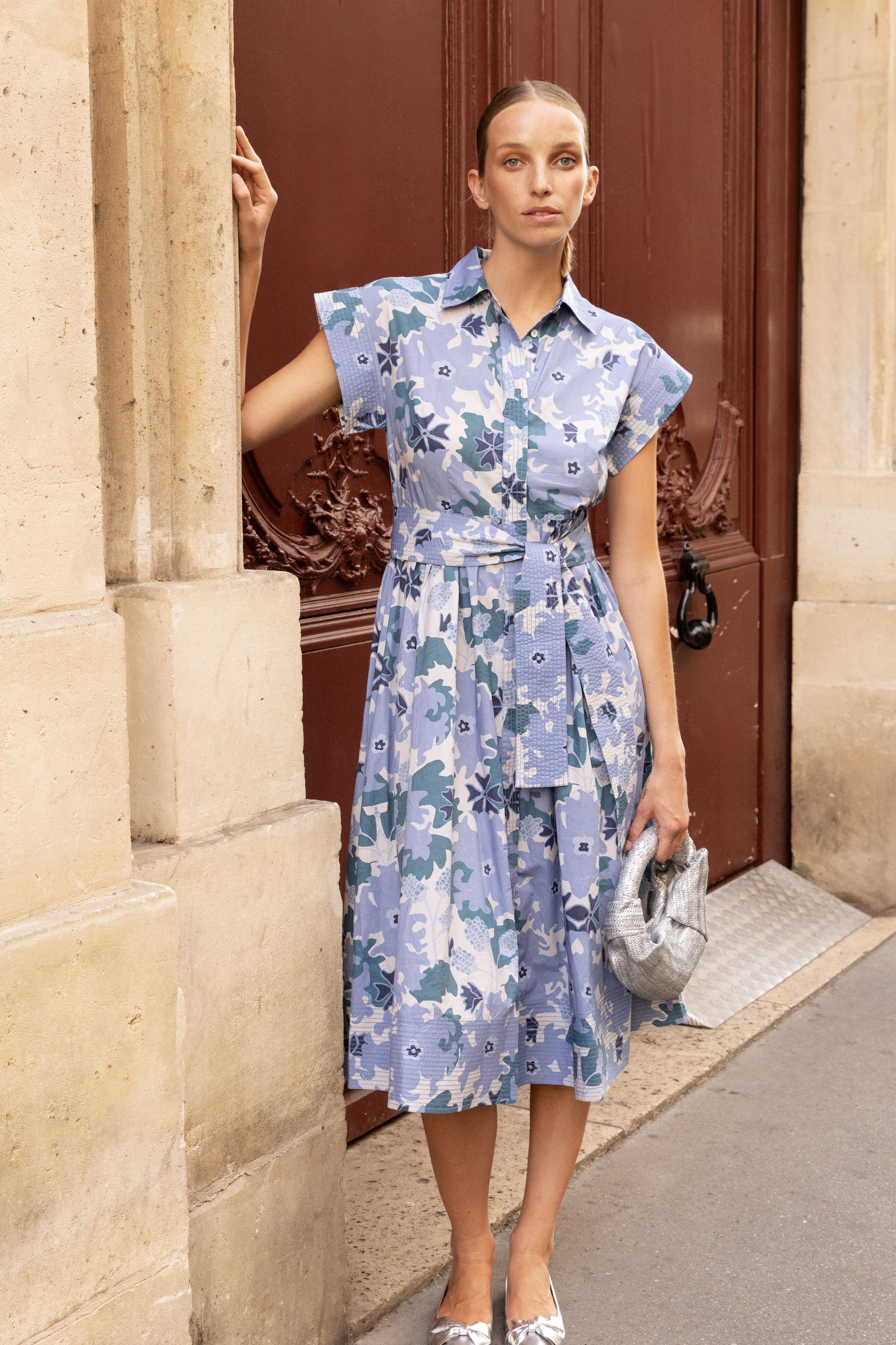 Belted Shirt Dress- Suzani Blue - Image 3