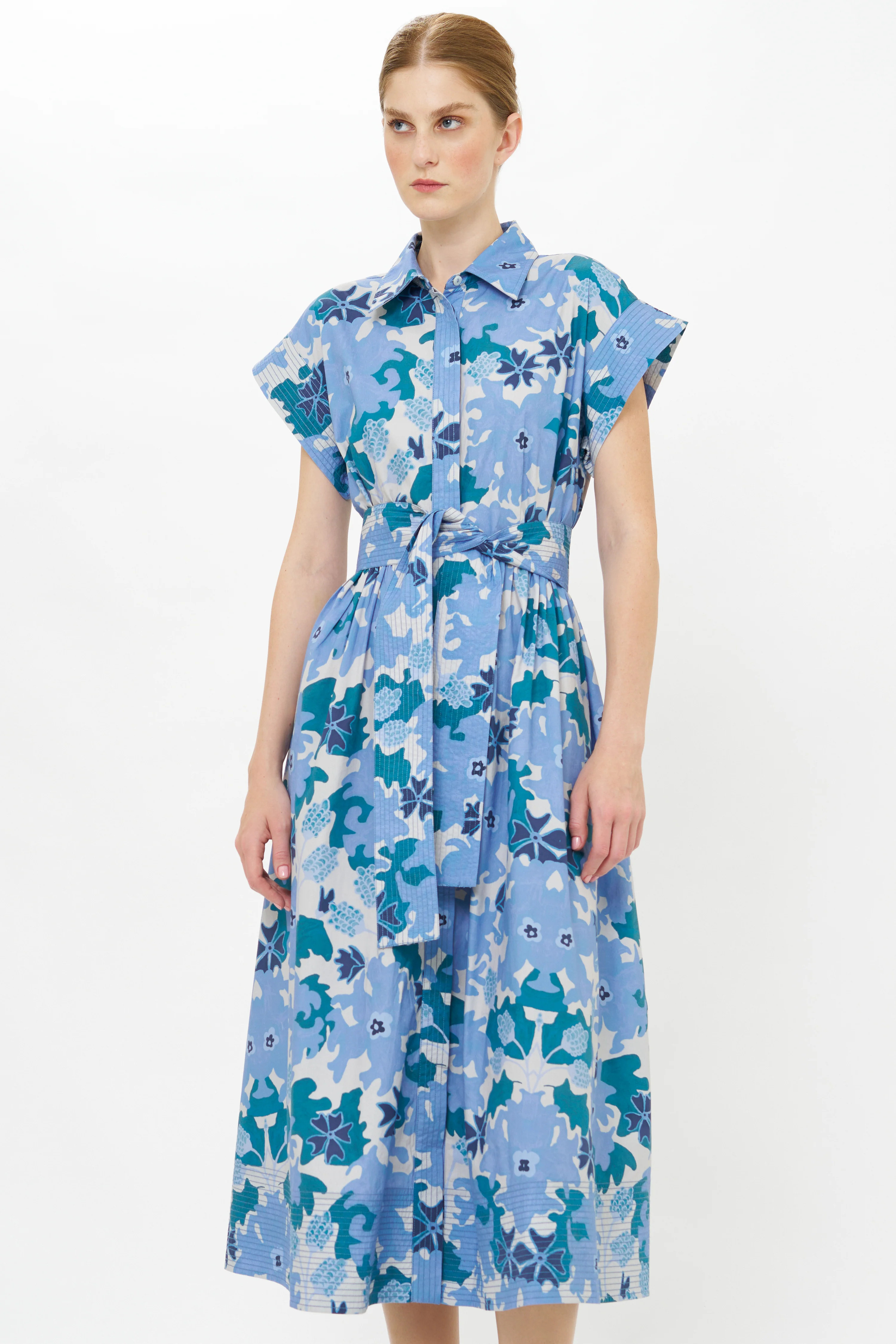Belted Shirt Dress- Suzani Blue - Image 5