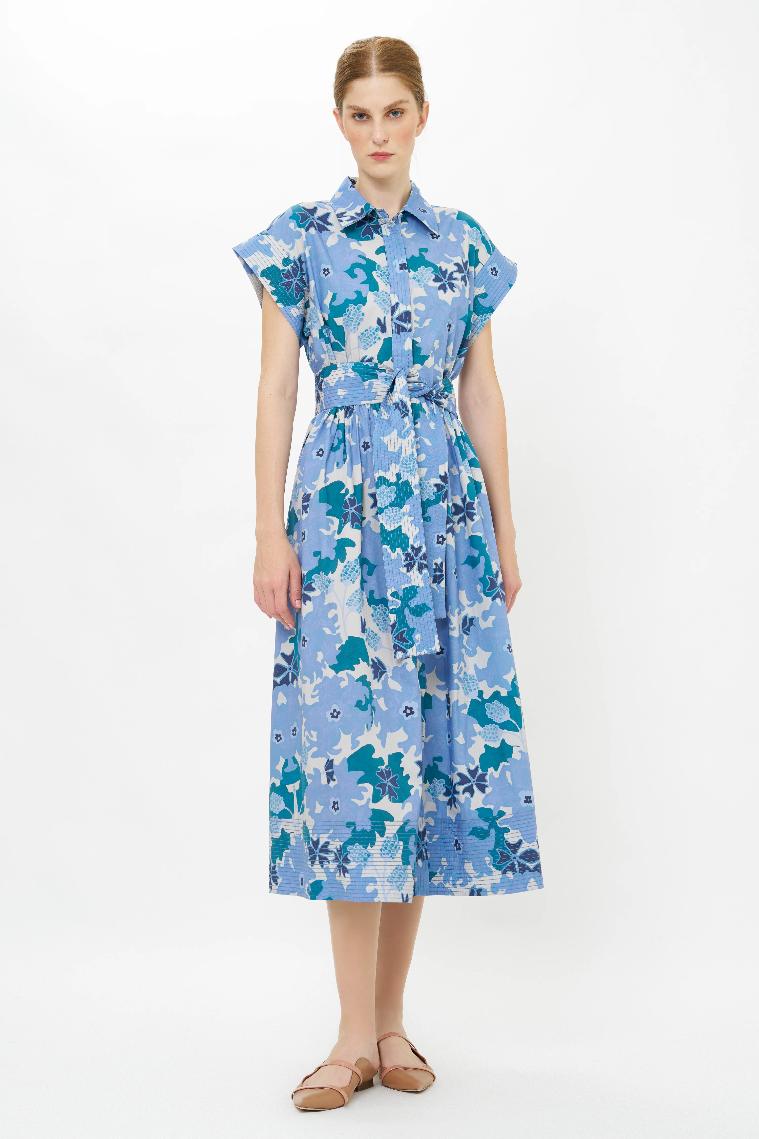 Belted Shirt Dress- Suzani Blue - Image 6