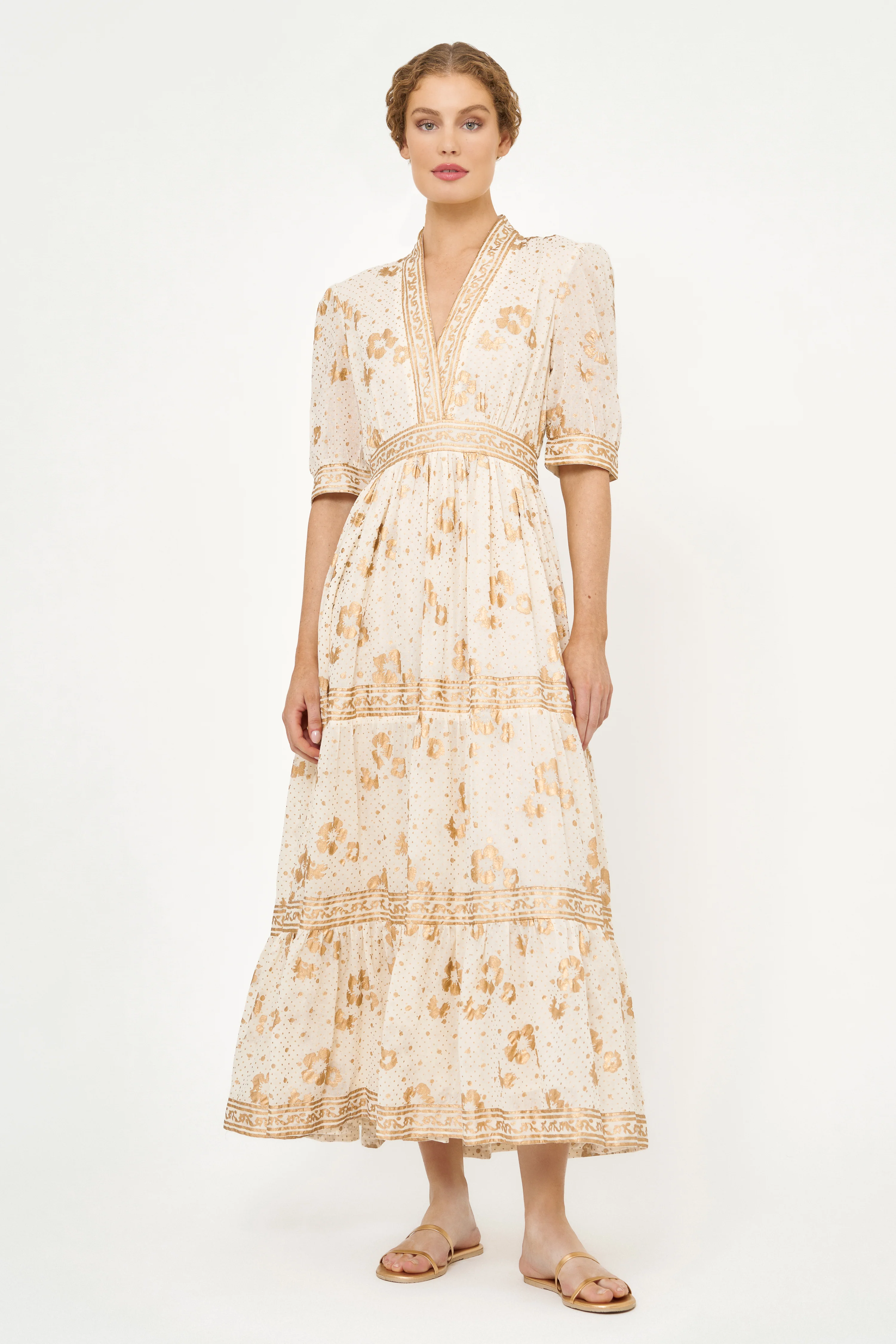 V-Neck Cuffed Maxi- Carlin Cream Gold - Image 10