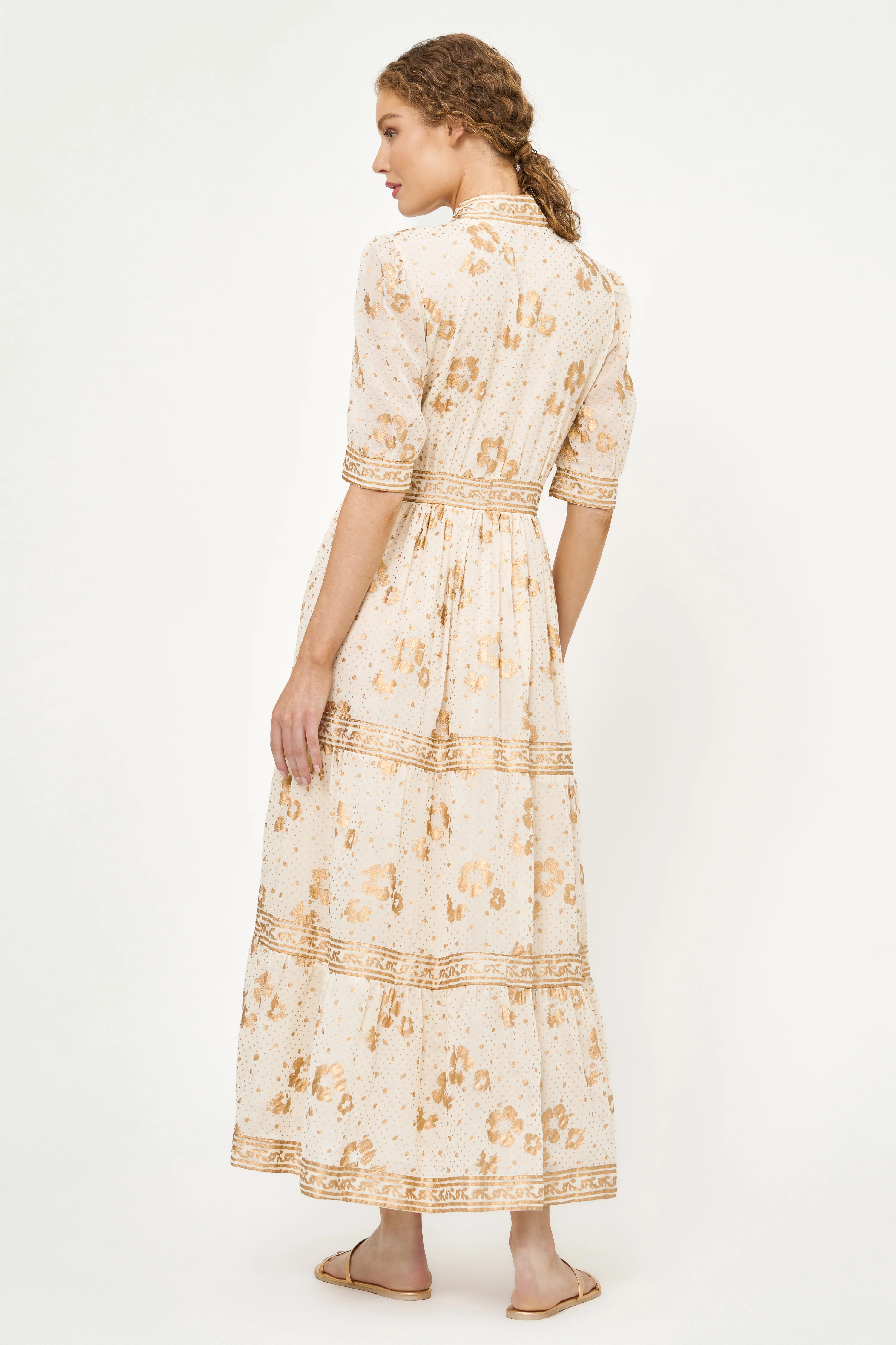 V-Neck Cuffed Maxi- Carlin Cream Gold - Image 11