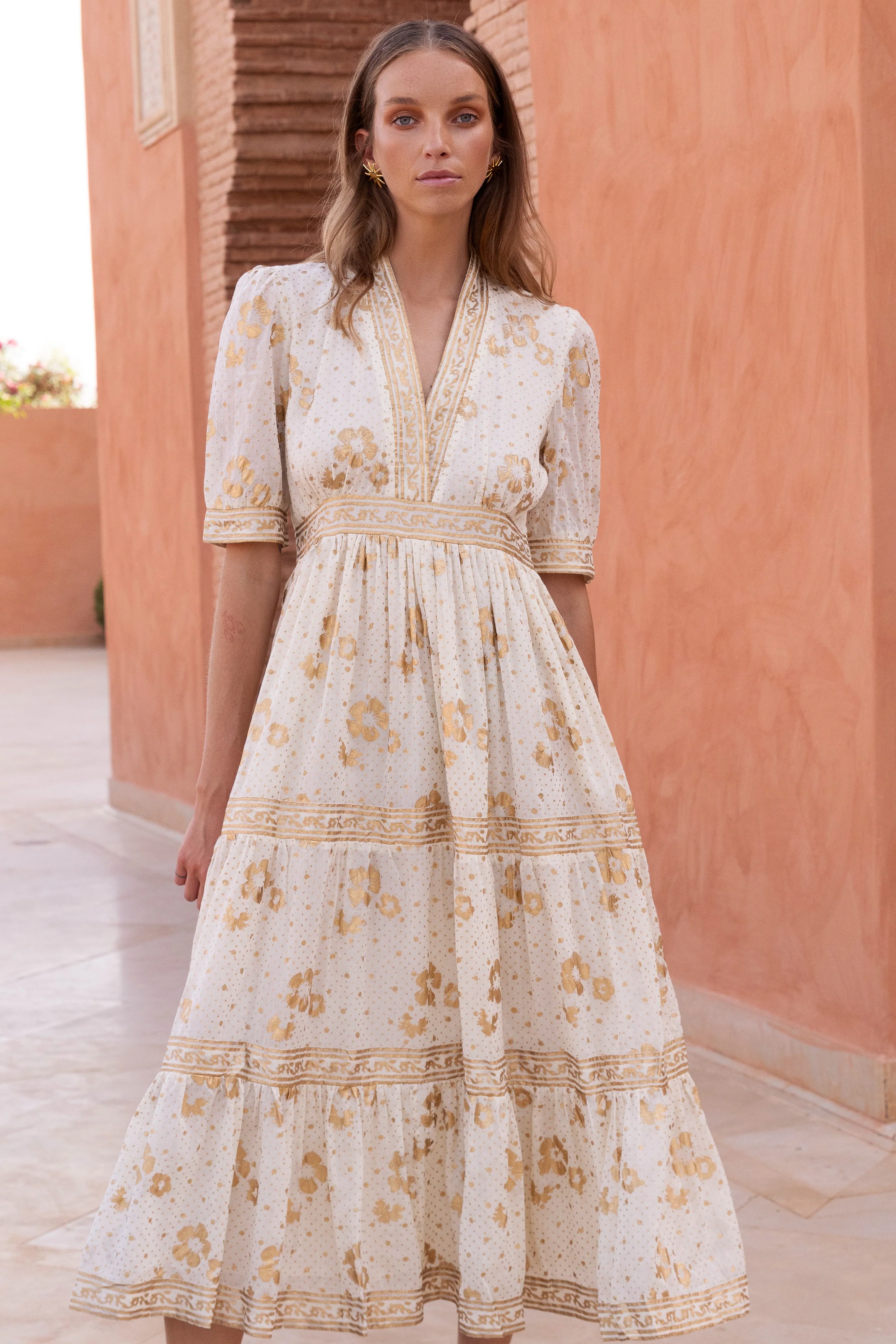 V-Neck Cuffed Maxi- Carlin Cream Gold - Image 6