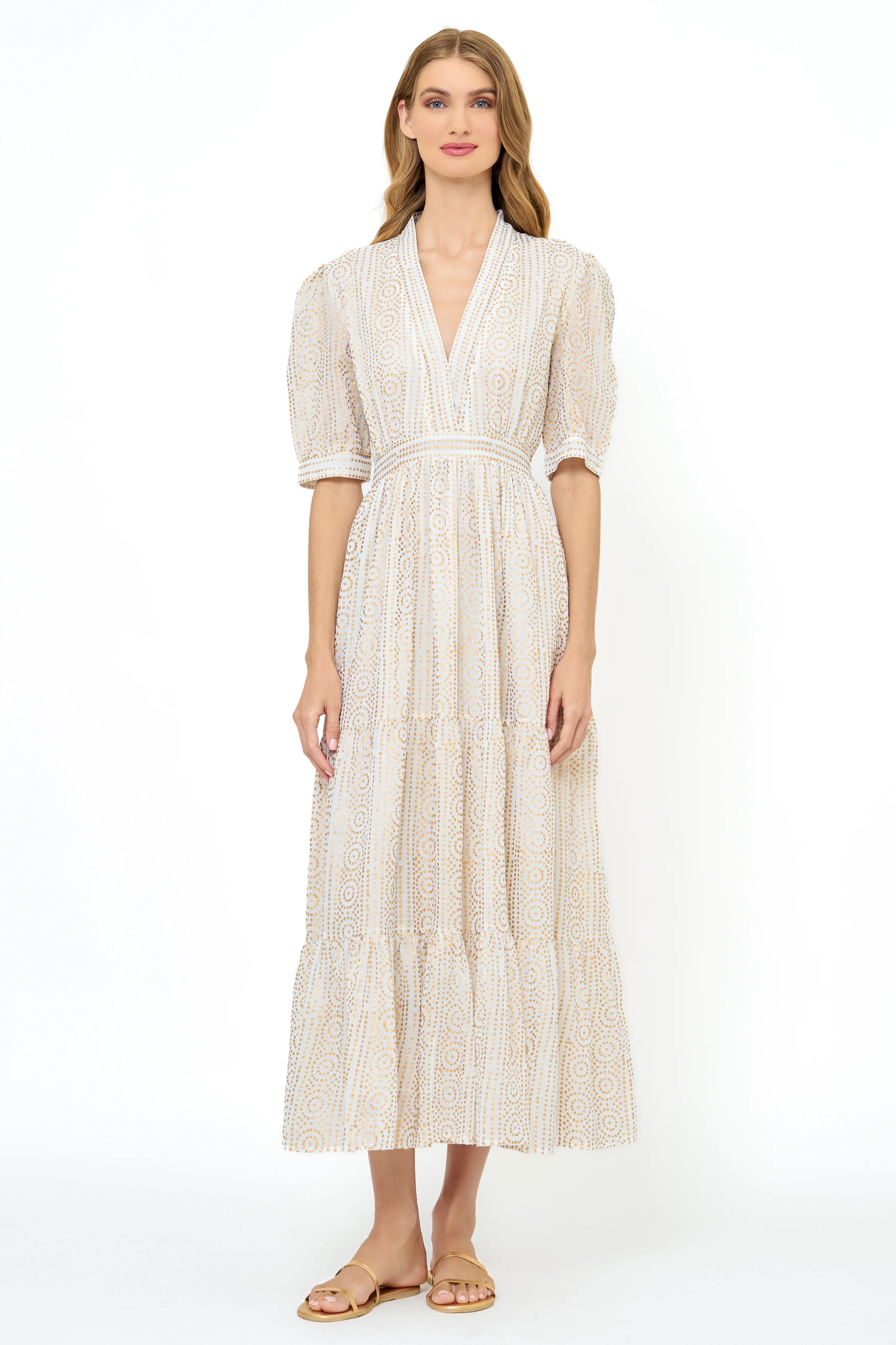 V-Neck Cuffed Maxi- Helene Cream Gold - Image 6