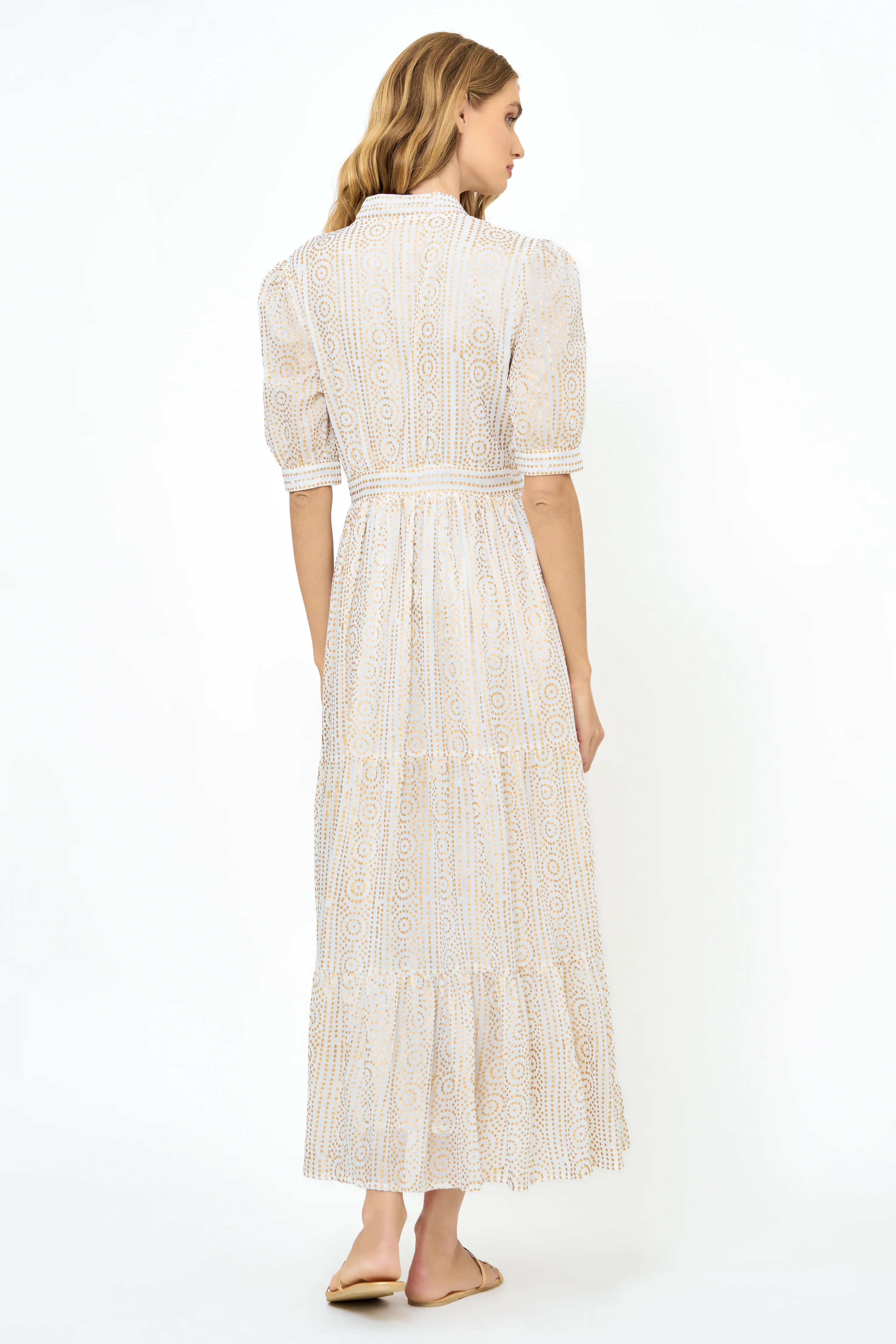 V-Neck Cuffed Maxi- Helene Cream Gold - Image 7