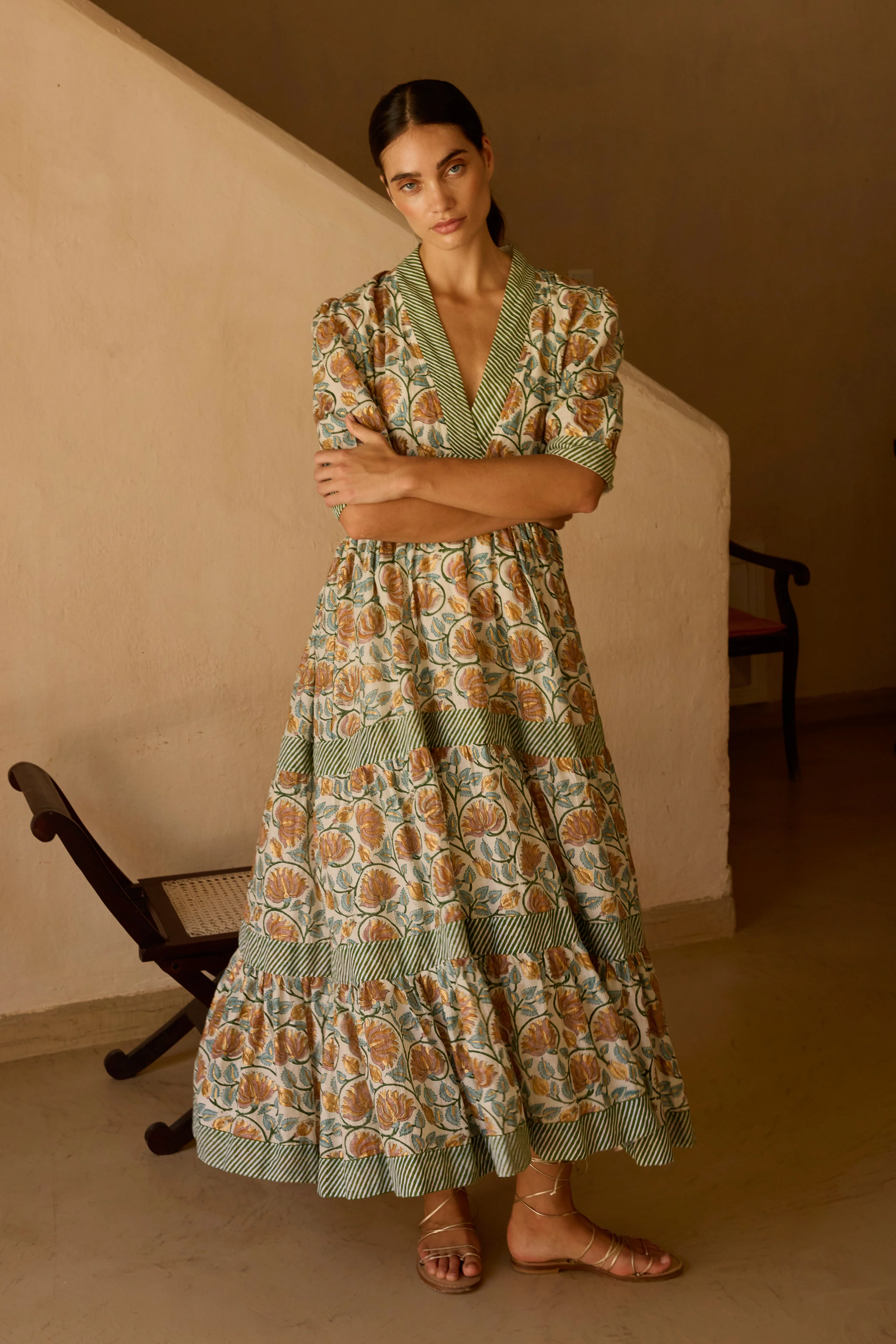 V-Neck Cuffed Maxi- Montenegro Green - Image 3