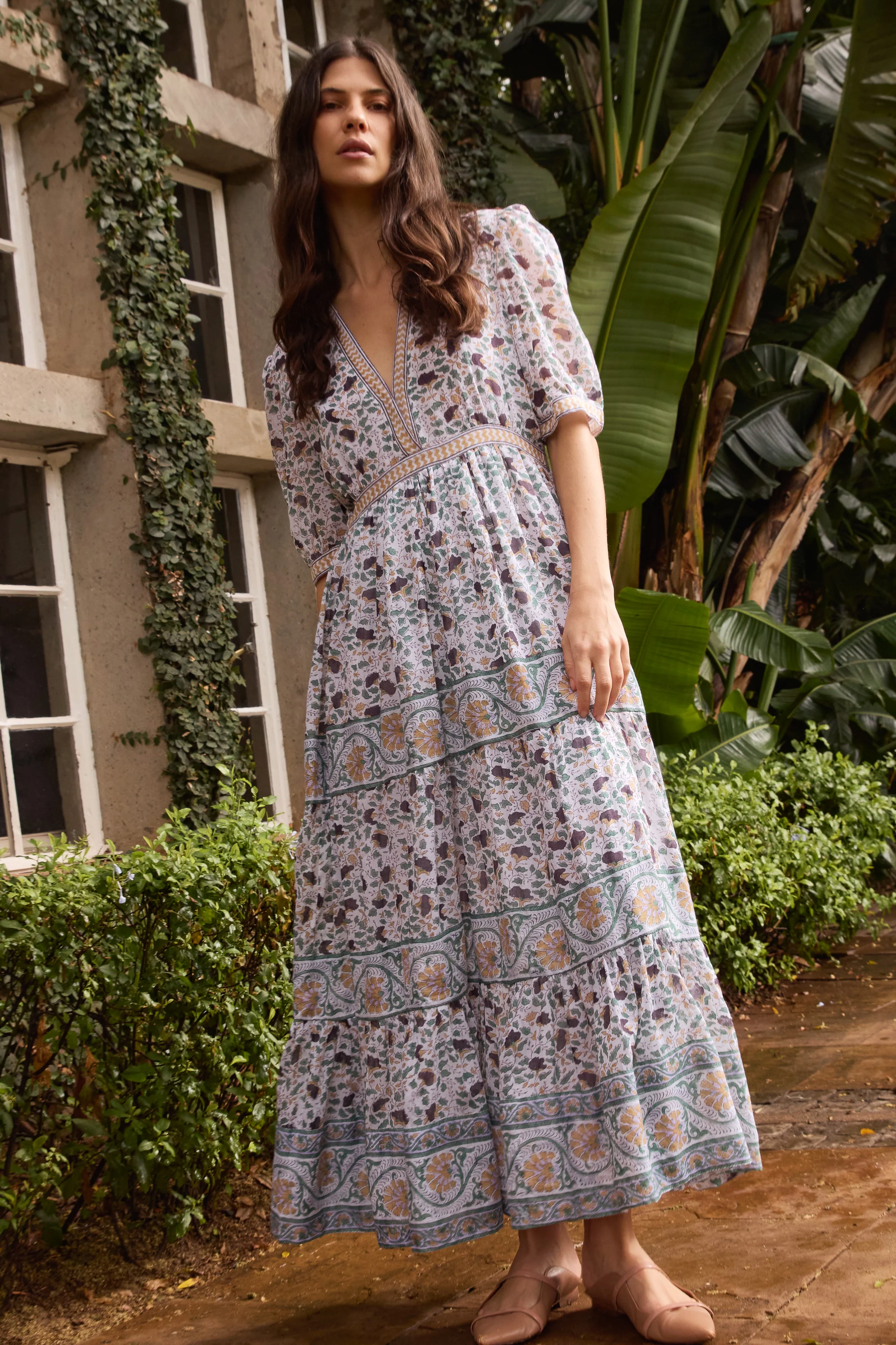 V-Neck Cuffed Maxi- Cotswold Green - Image 3