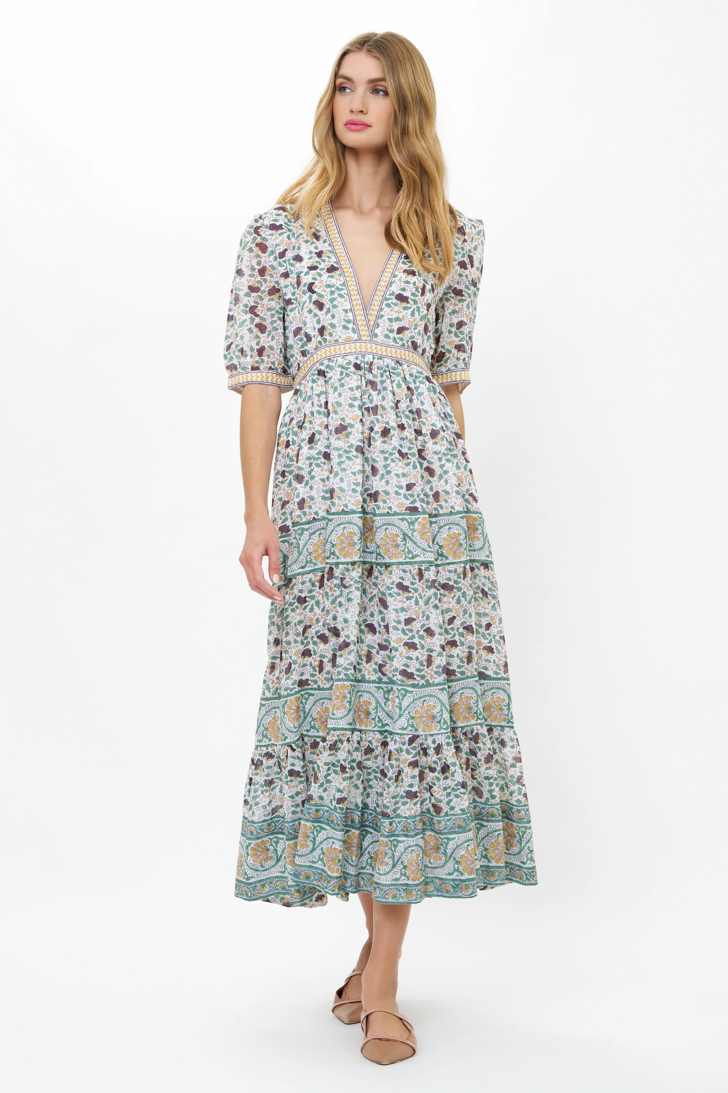 V-Neck Cuffed Maxi- Cotswold Green - Image 4