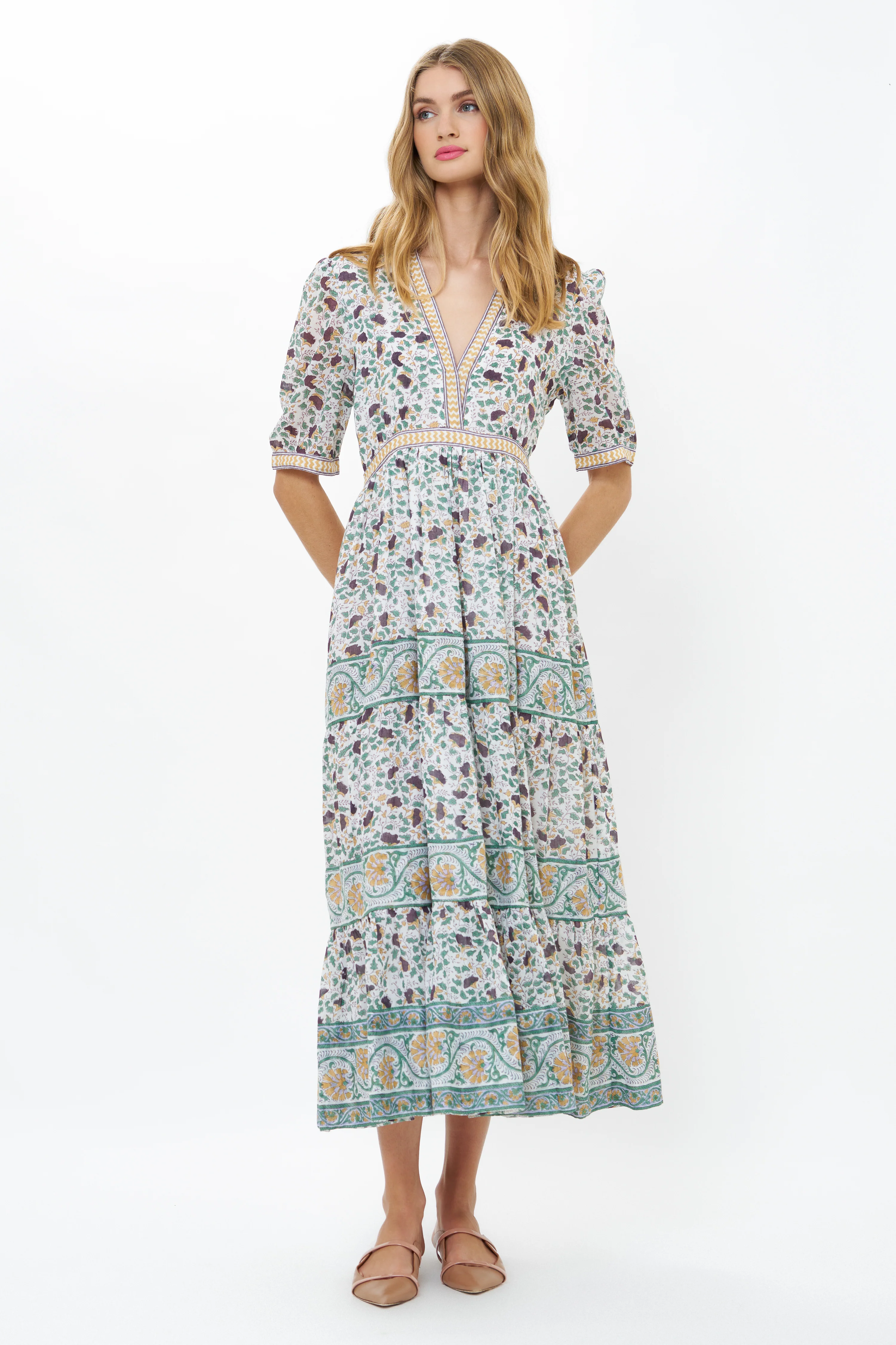 V-Neck Cuffed Maxi- Cotswold Green - Image 5