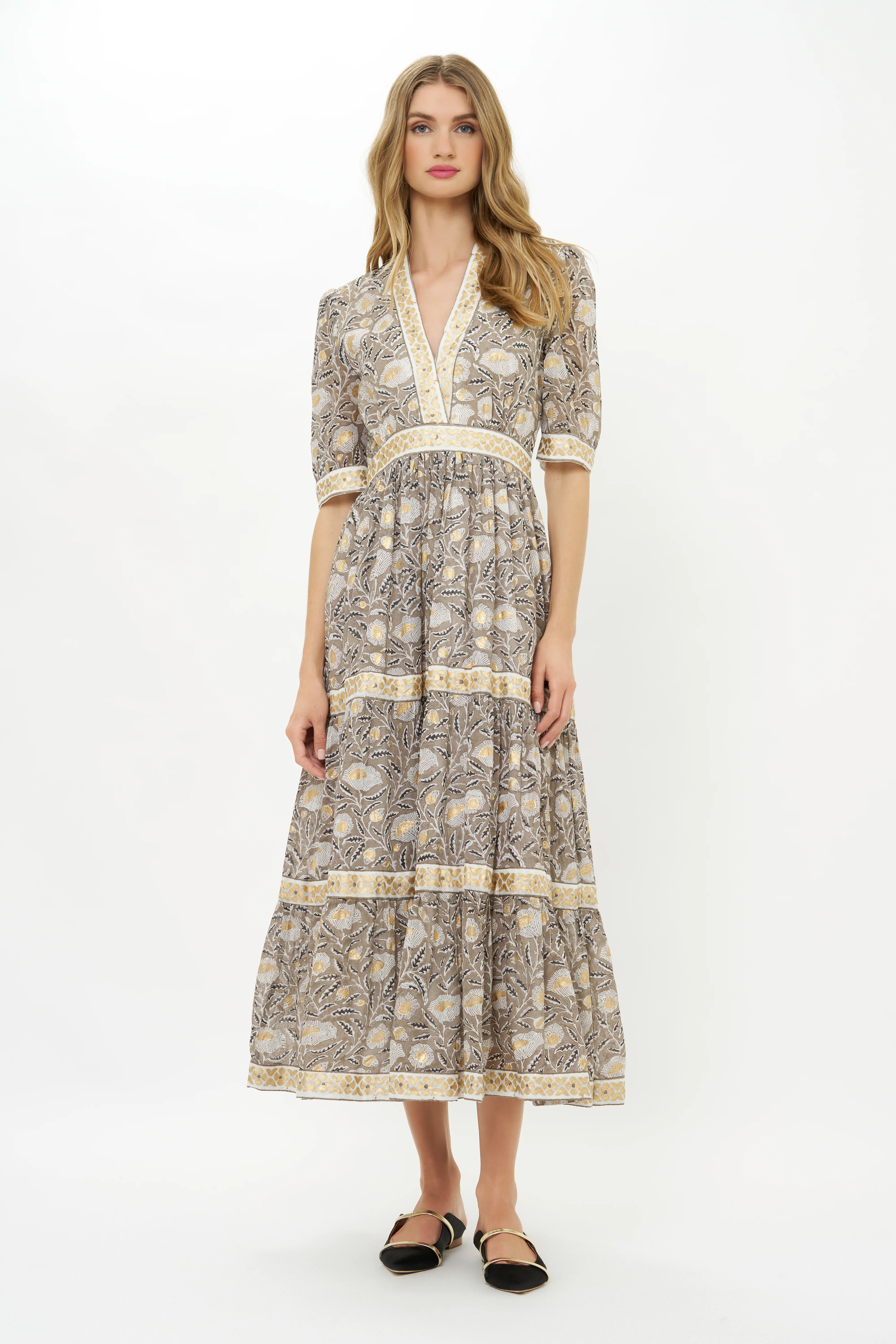 V-Neck Cuffed Maxi- Birch Taupe - Image 5