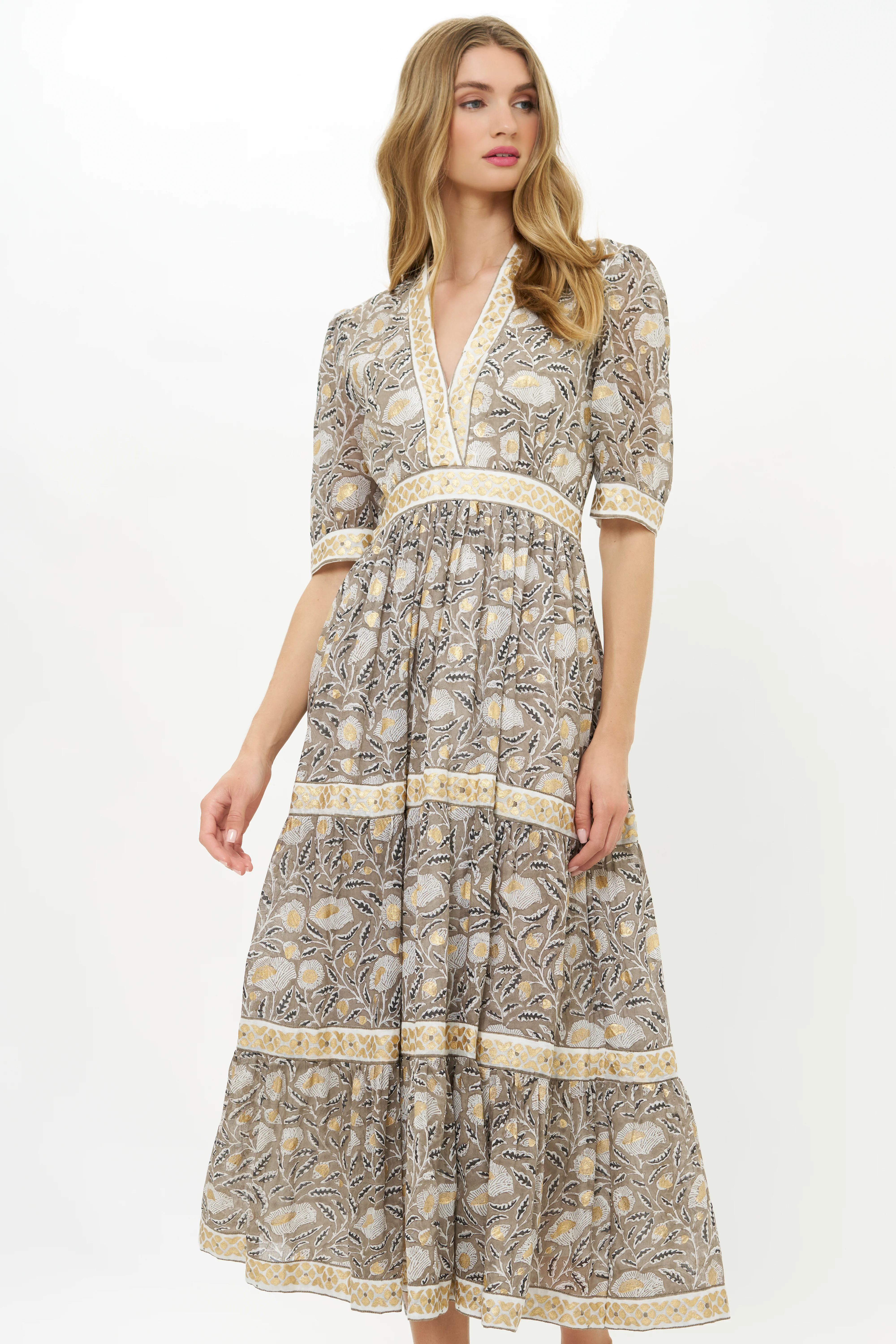 V-Neck Cuffed Maxi- Birch Taupe - Image 6
