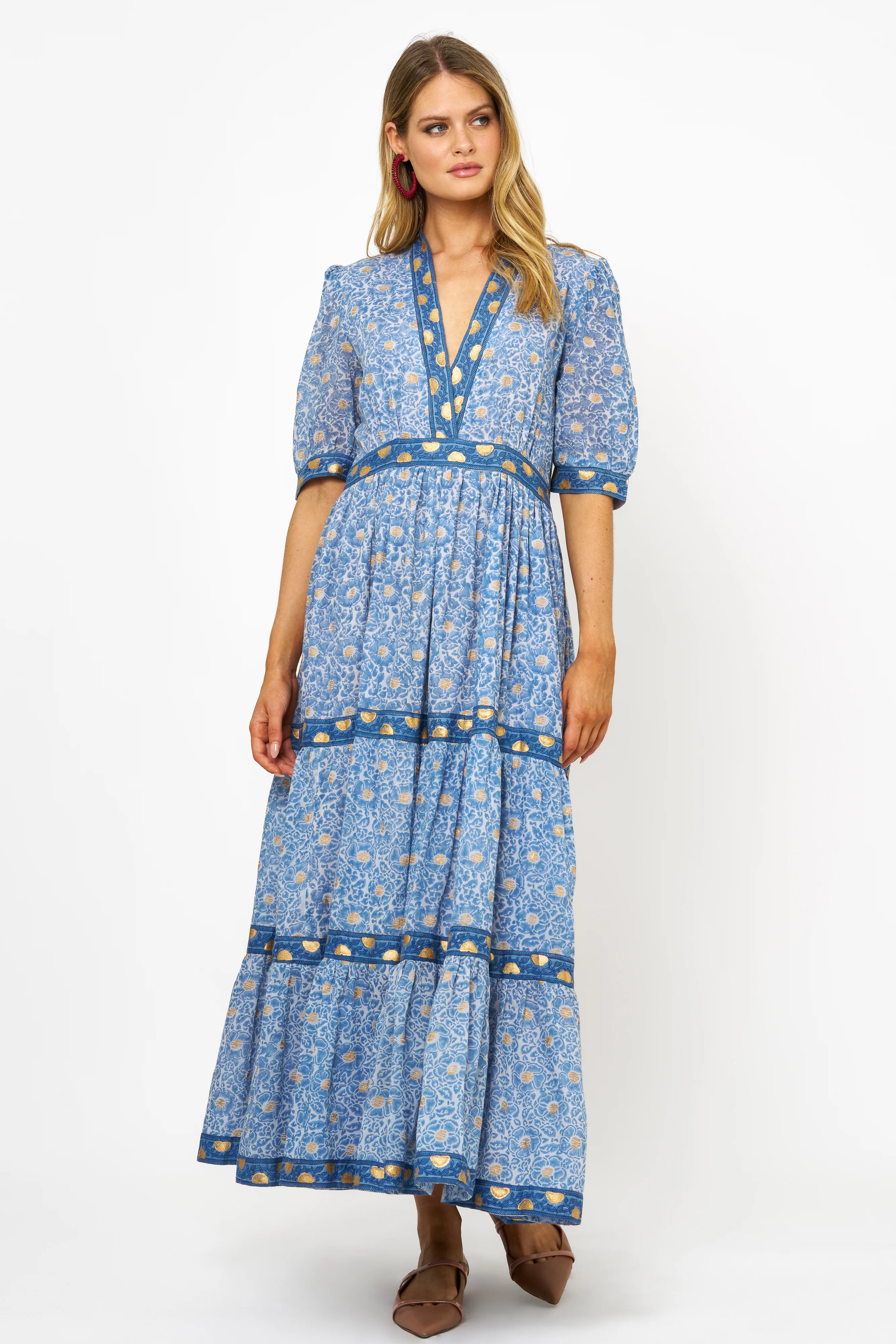 V-Neck Cuffed Maxi- Budapest Blue - Image 3