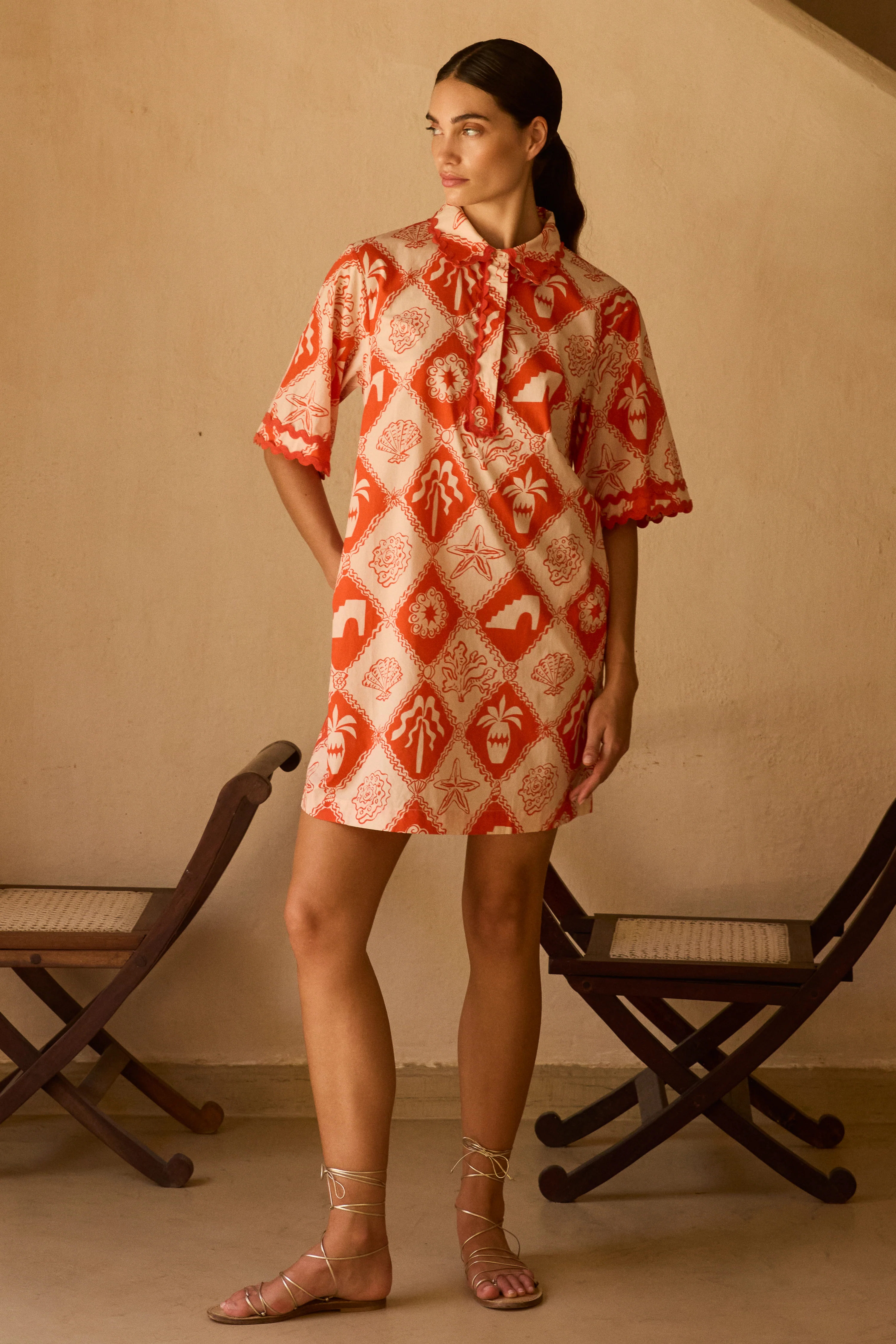 Collared Shirt Dress Mini- Asterias Red - Image 4