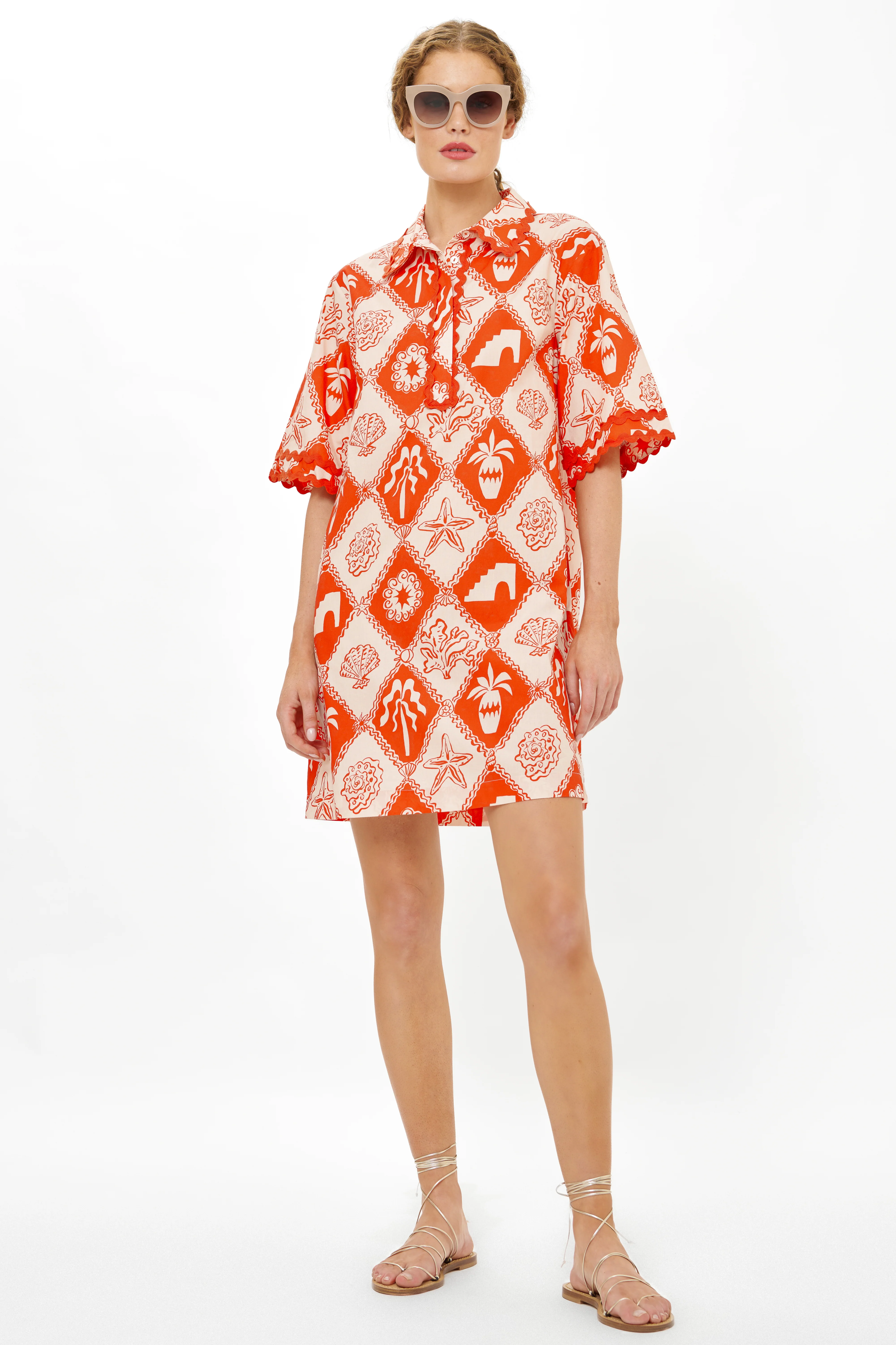 Collared Shirt Dress Mini- Asterias Red - Image 5