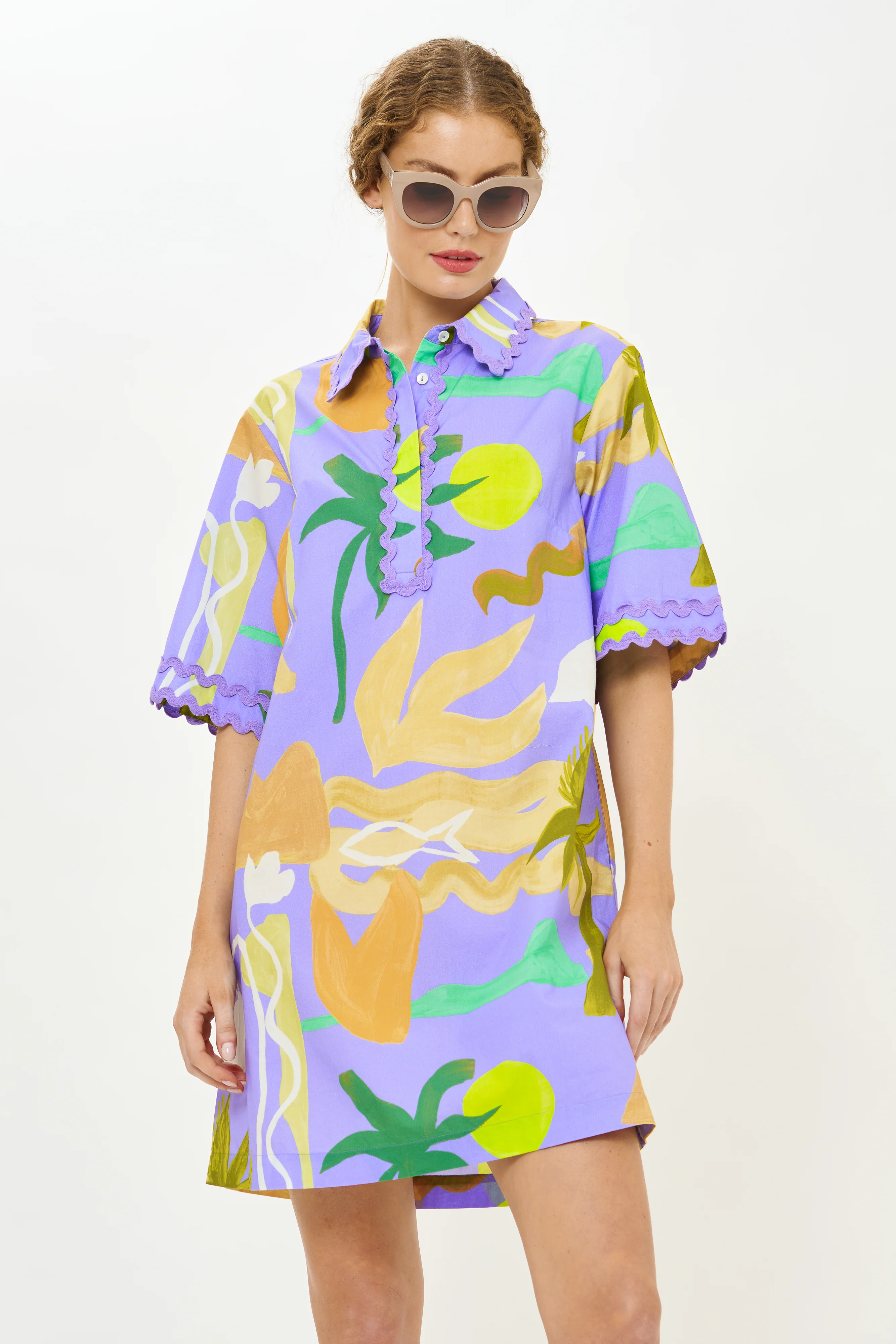 Collared Shirt Dress Mini- Paradiso Blue - Image 6