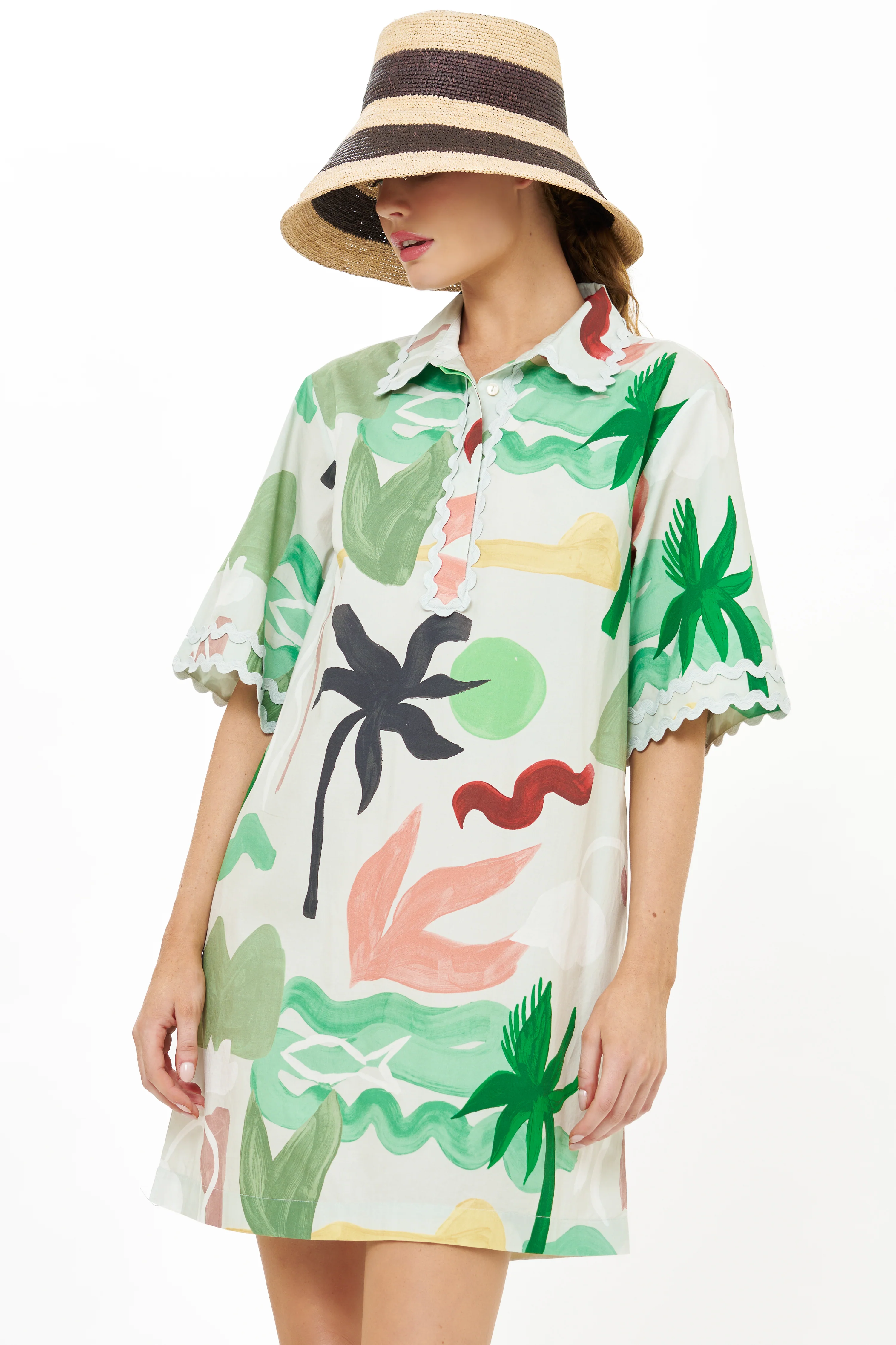 Collared Shirt Dress Mini- Paradiso Petal - Image 3