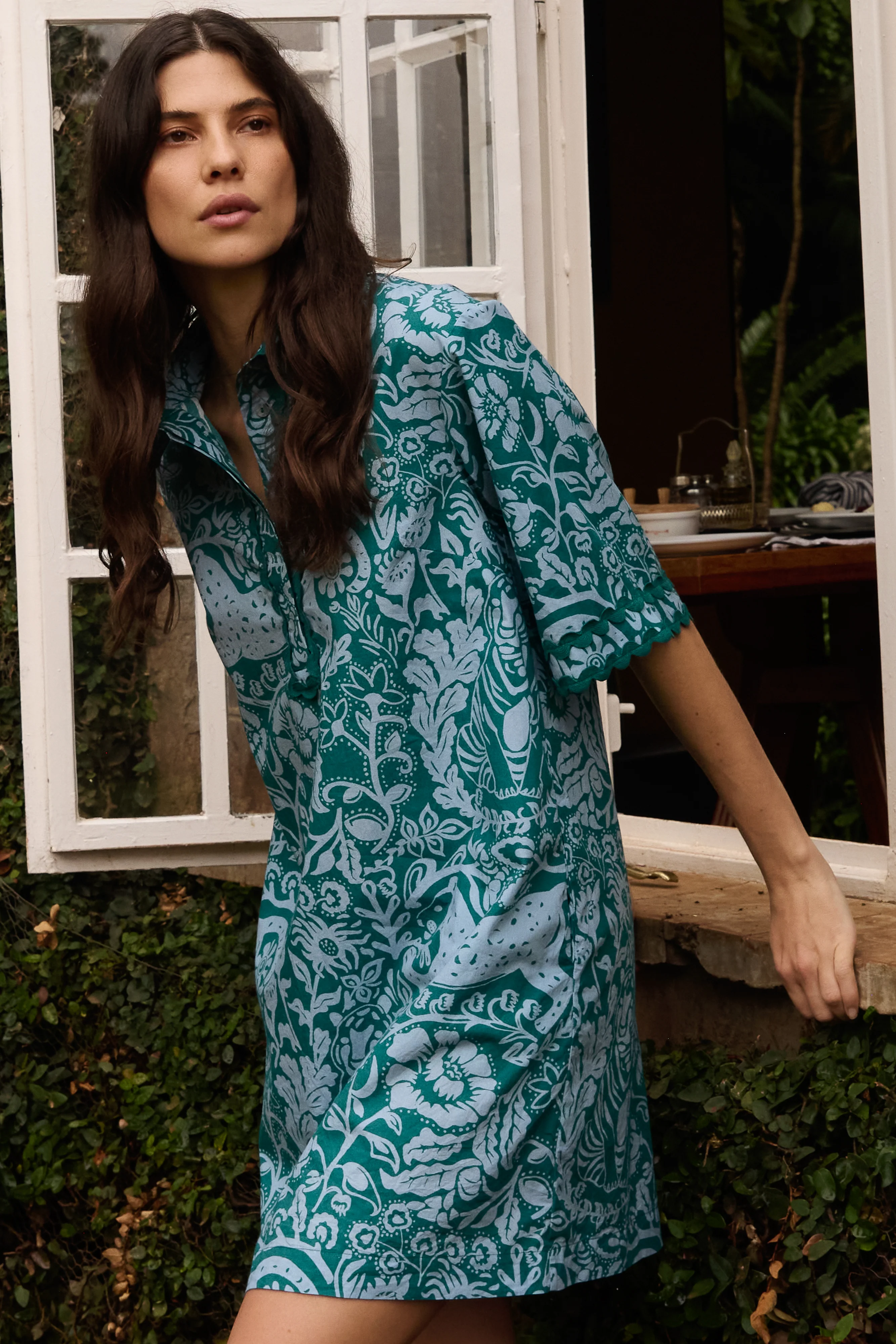 Collared Shirt Dress Mini- Singita Green - Image 6
