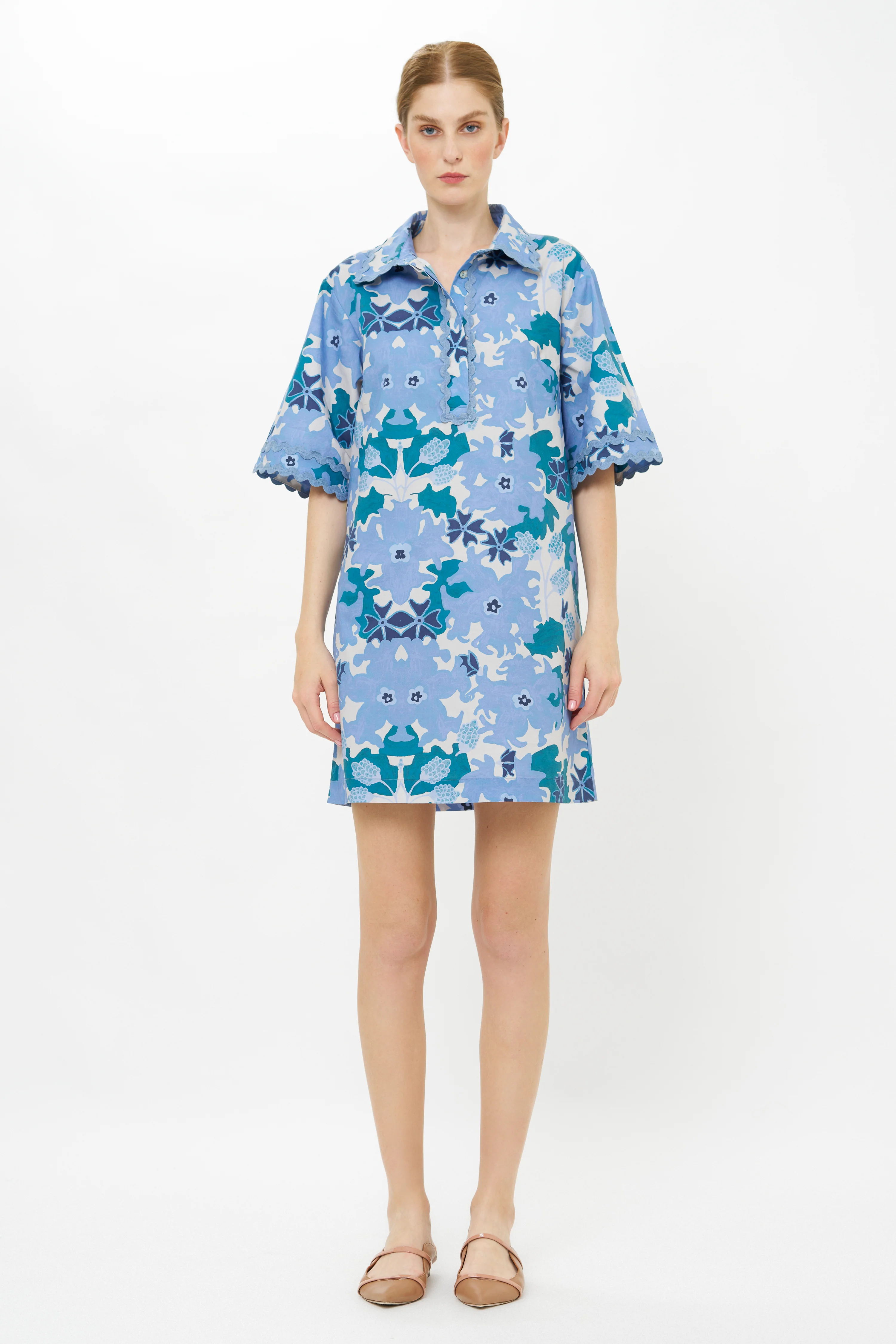 Collared Shirt Dress Mini- Suzani Blue - Image 5