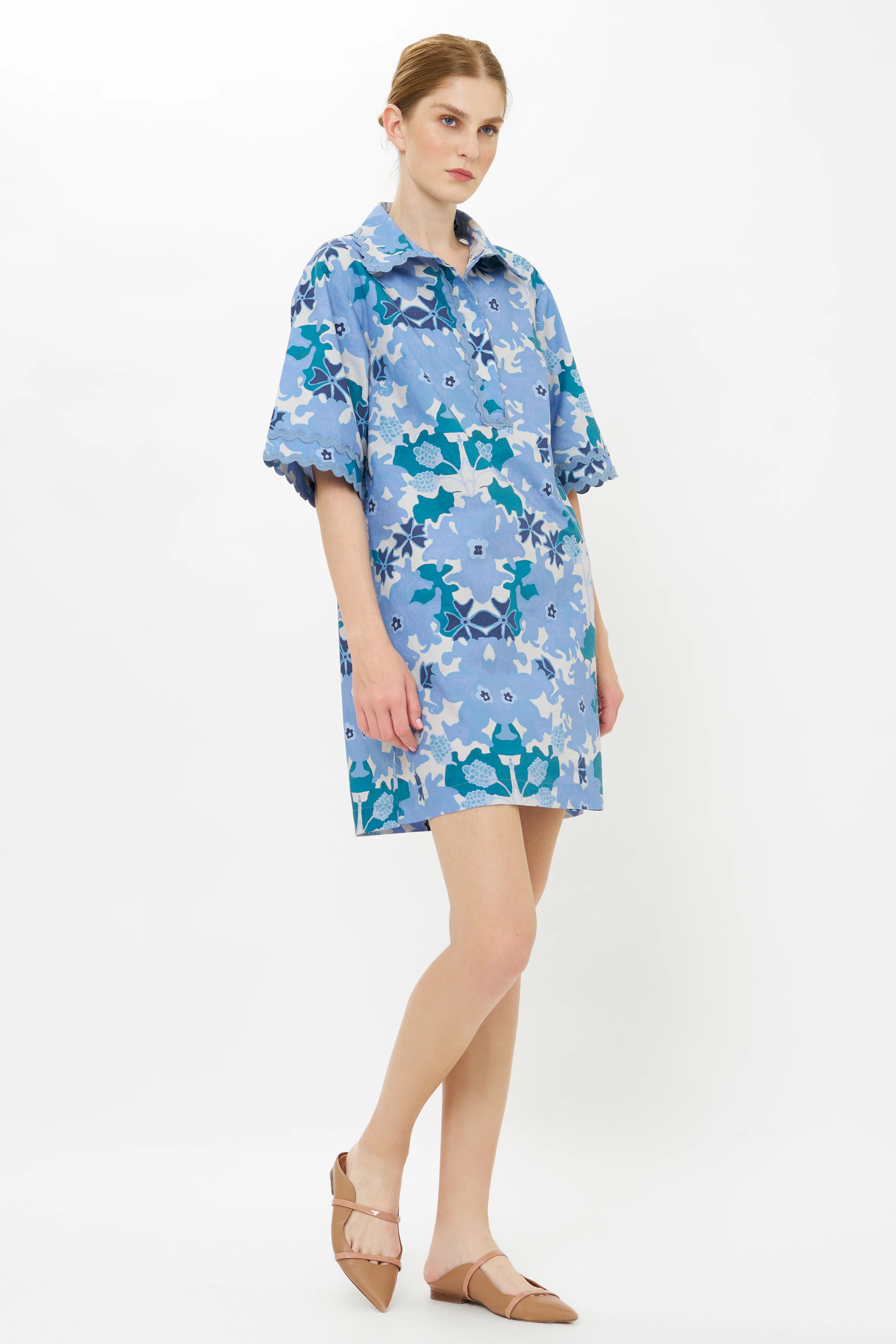 Collared Shirt Dress Mini- Suzani Blue - Image 6
