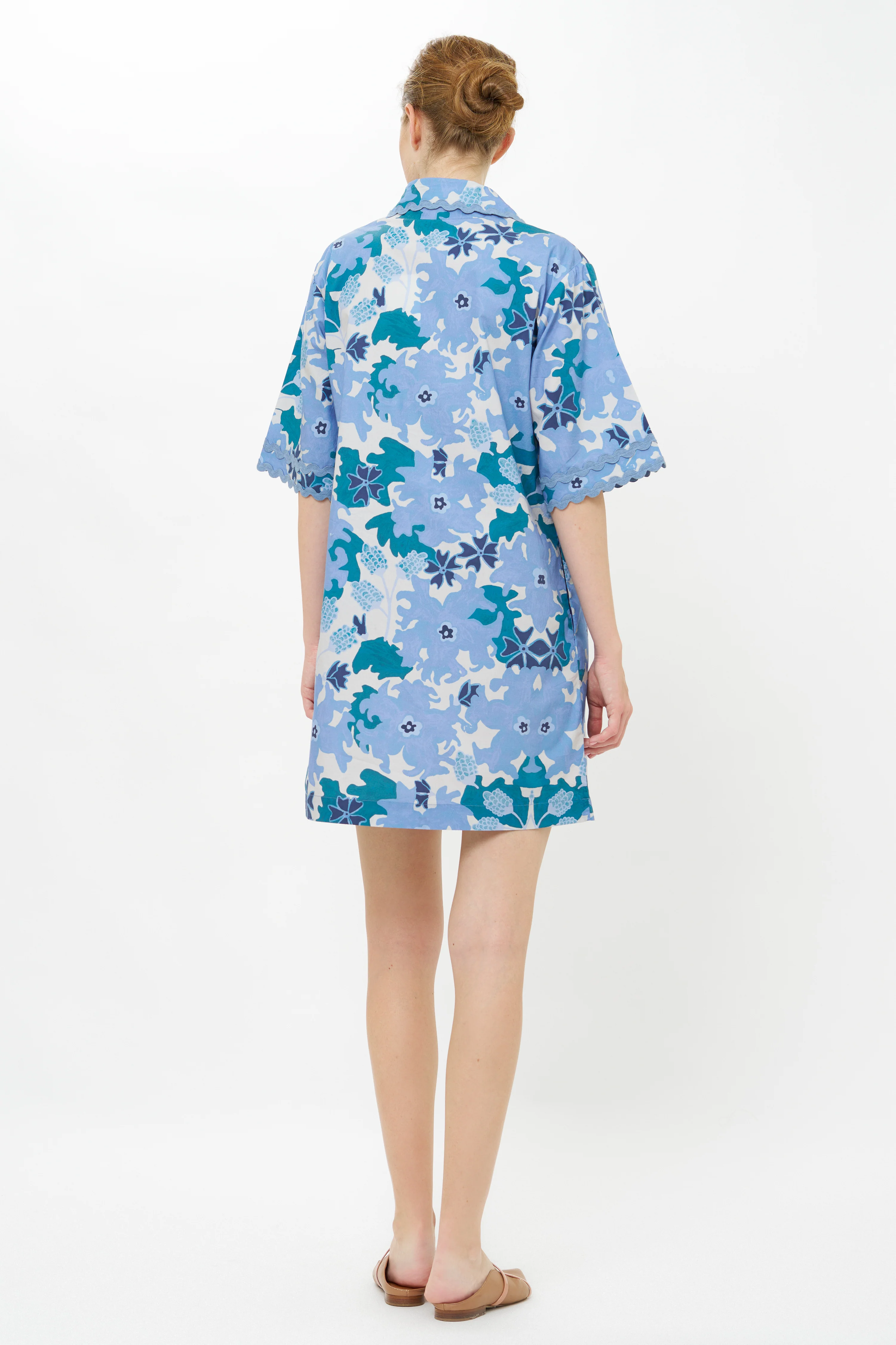 Collared Shirt Dress Mini- Suzani Blue - Image 7