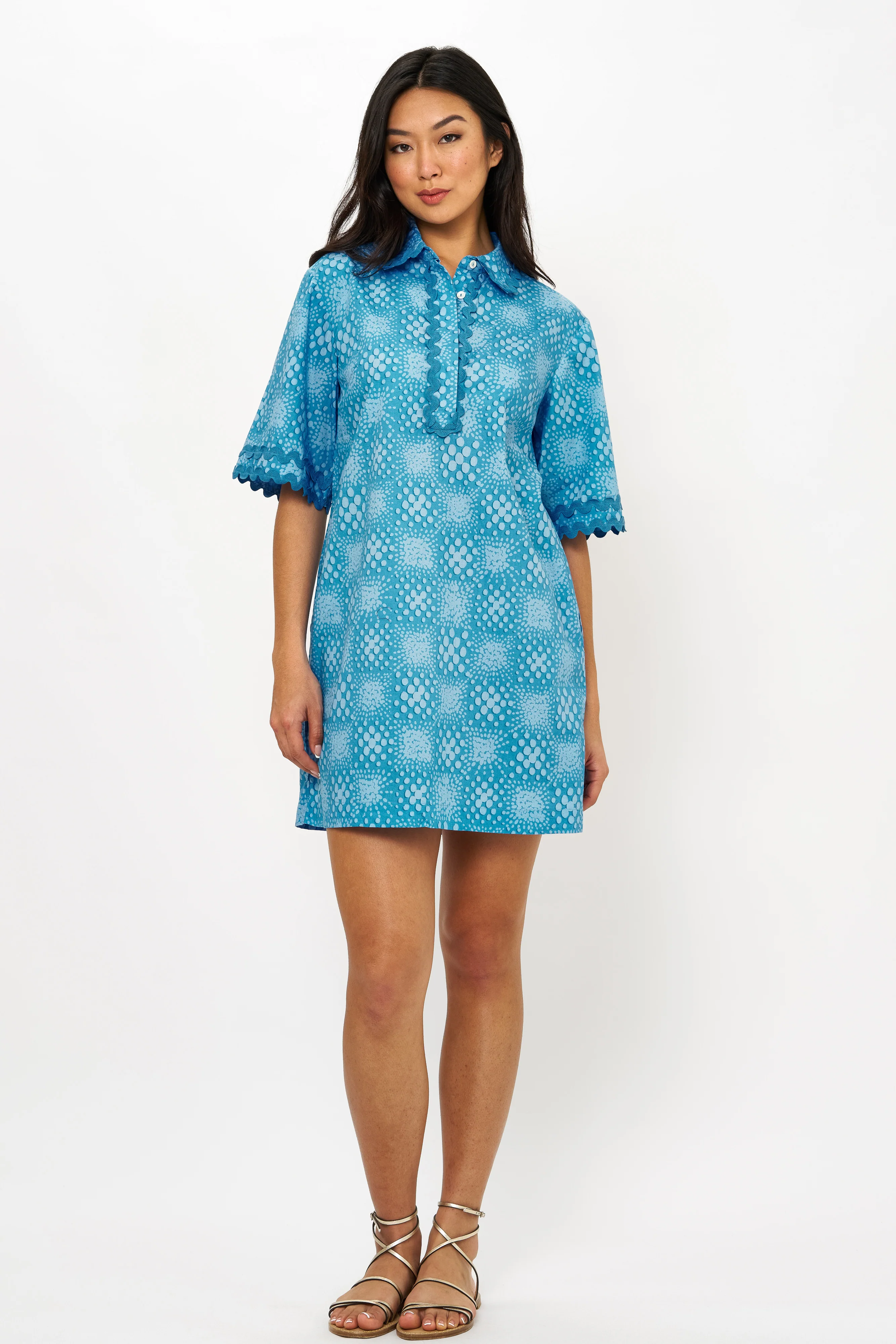 Collared Shirt Dress Mini- Matrix Blue - Image 3