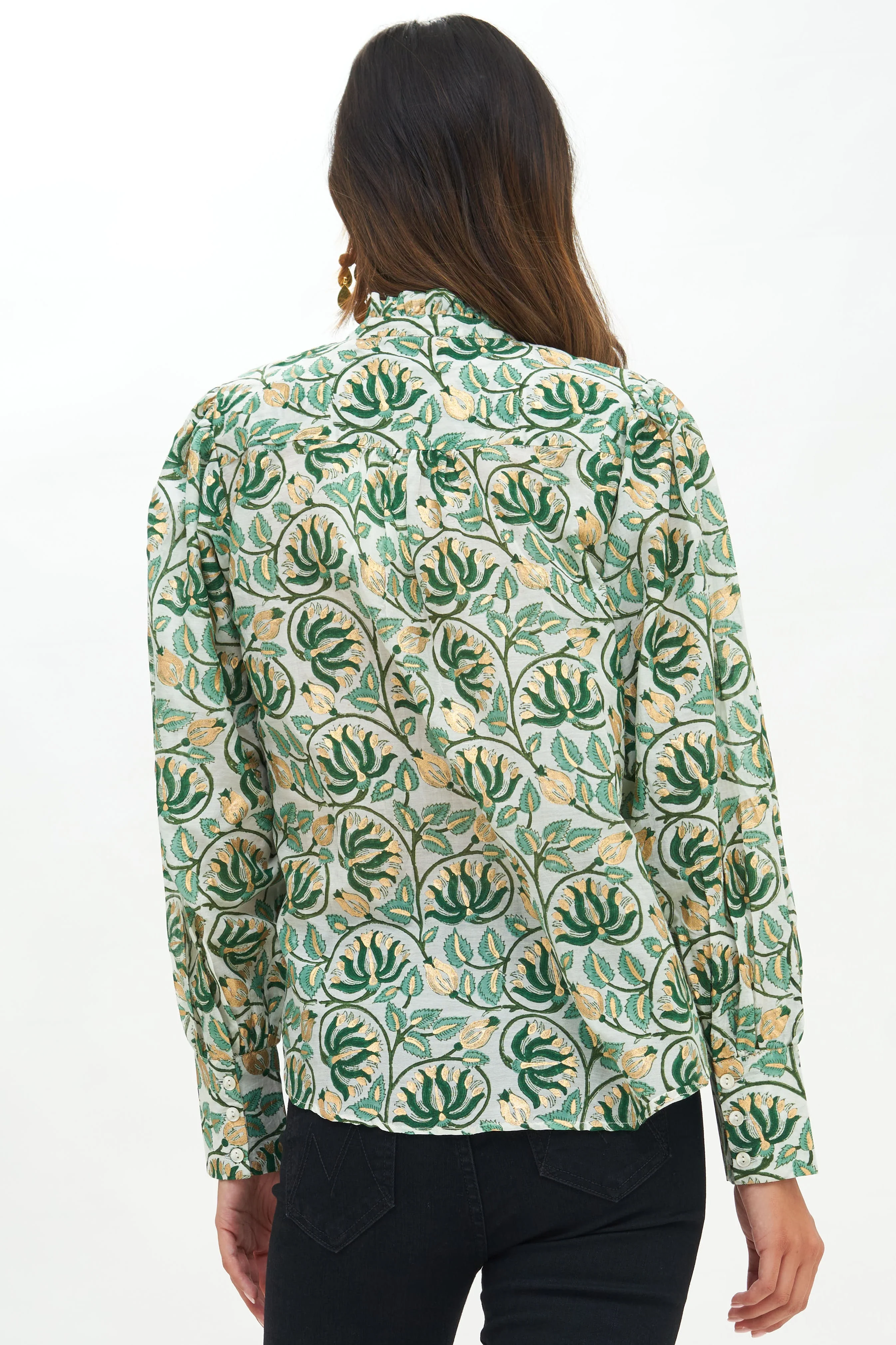 Pintuck Wide Cuff Blouse- Montenegro Green - Image 2